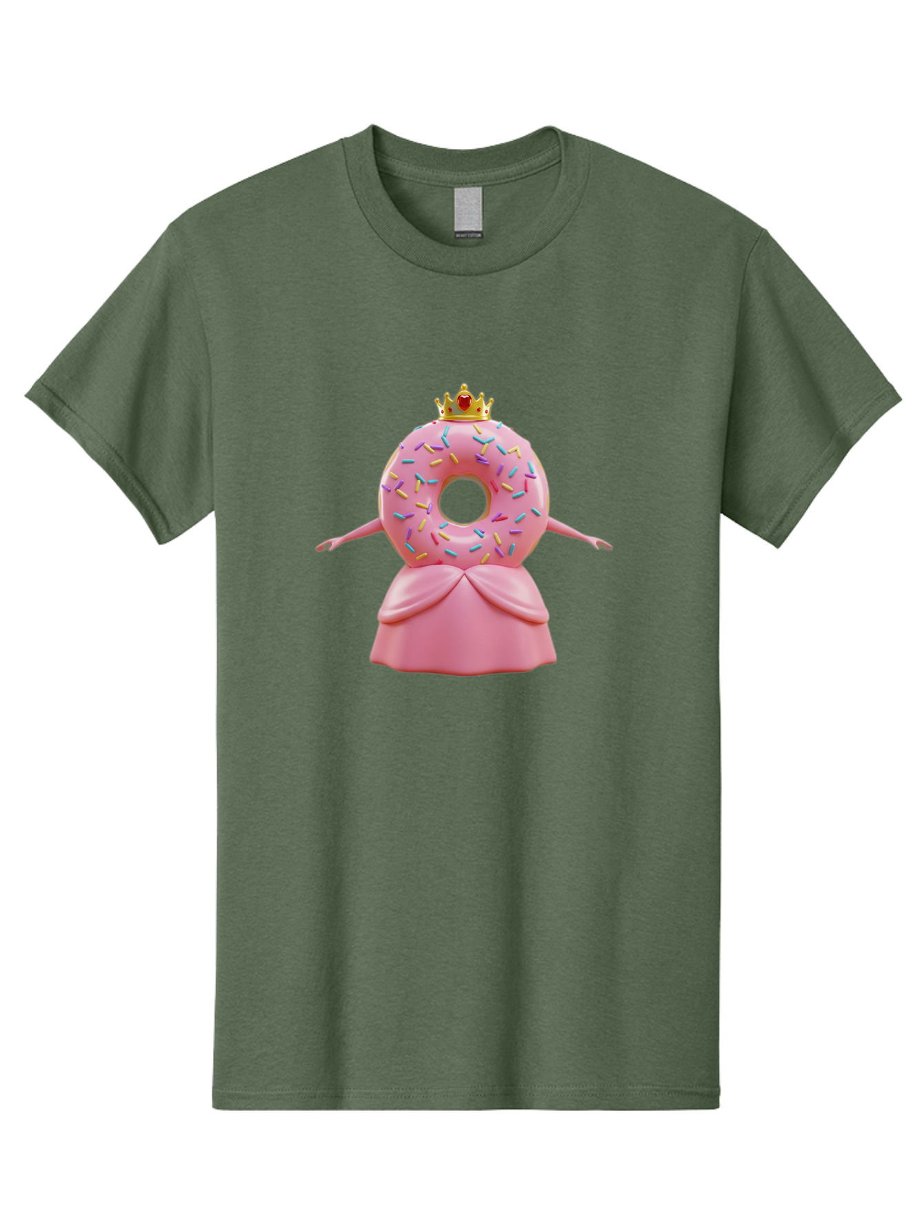 Donut-Princess Men'S Graphic Tee, 100% Cotton, Comfortable Casual Summer Wear, Machine Washable, Pink Donut With Sprinkles, Royal Crown, Princess Dress, Sweet Treat, Whimsical Character, Cartoon Style, Pastel Colors, Cute Illustration, Baa511