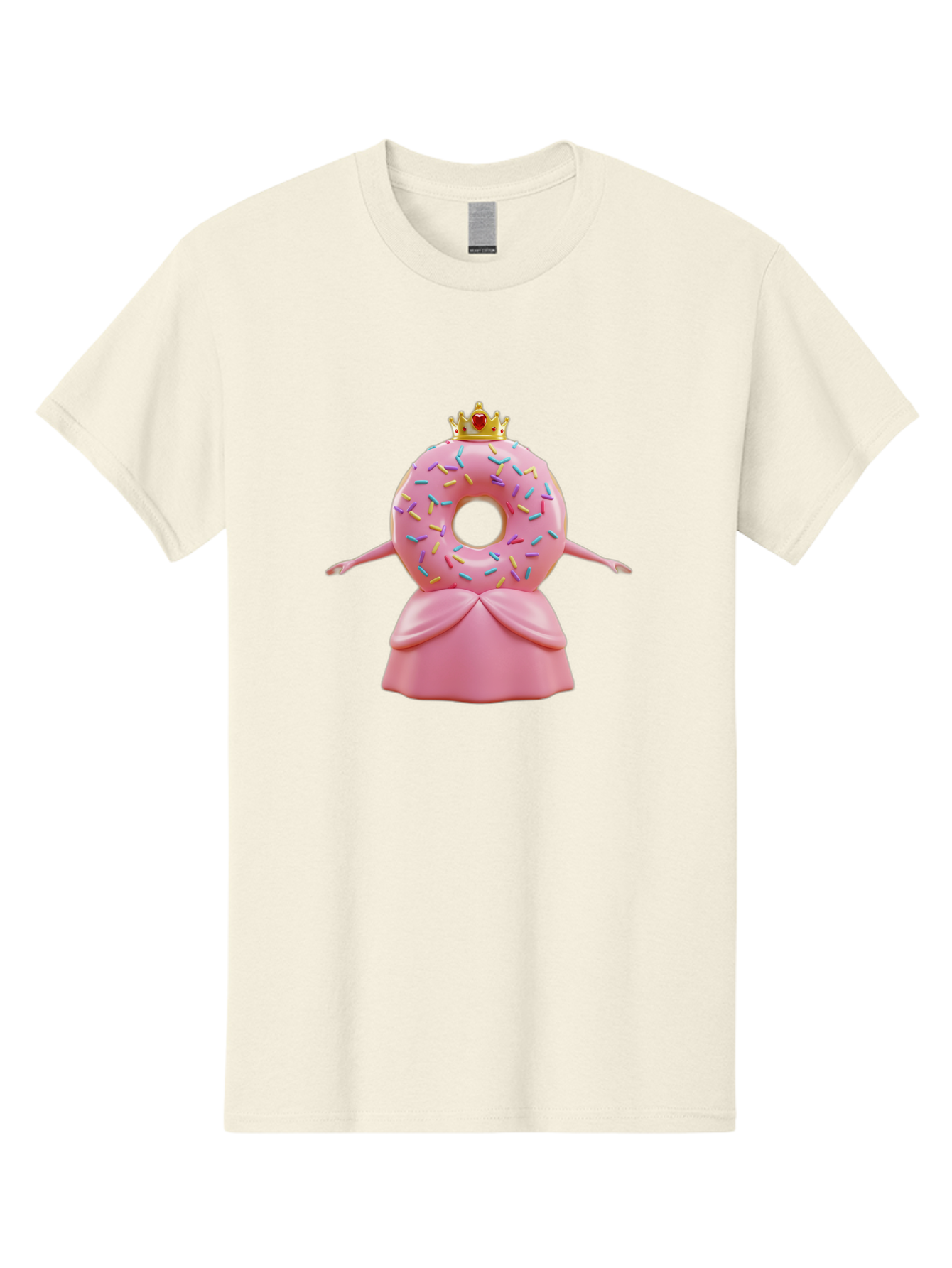 Donut-Princess Men'S Graphic Tee, 100% Cotton, Comfortable Casual Summer Wear, Machine Washable, Pink Donut With Sprinkles, Royal Crown, Princess Dress, Sweet Treat, Whimsical Character, Cartoon Style, Pastel Colors, Cute Illustration, Baa511