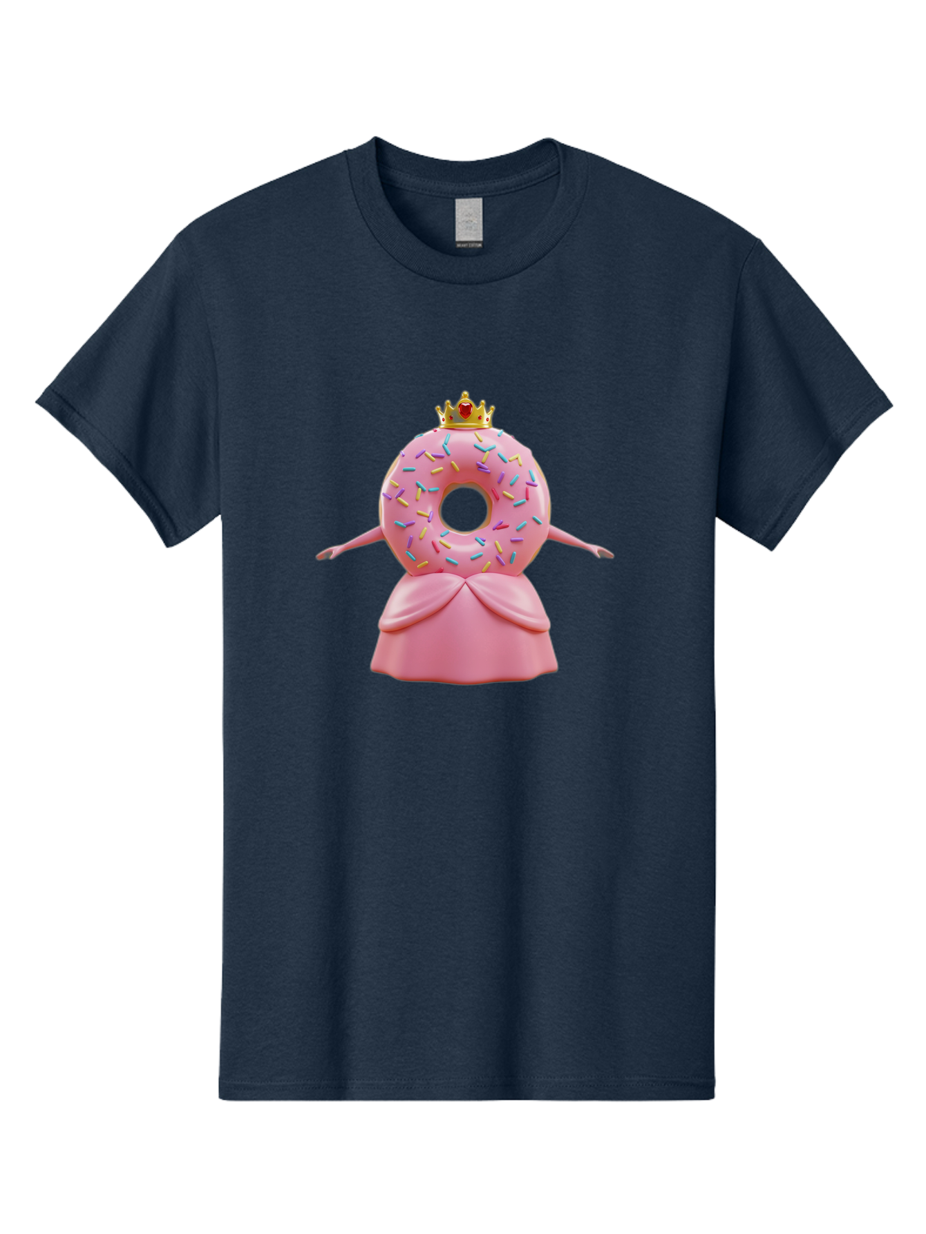 Donut-Princess Men'S Graphic Tee, 100% Cotton, Comfortable Casual Summer Wear, Machine Washable, Pink Donut With Sprinkles, Royal Crown, Princess Dress, Sweet Treat, Whimsical Character, Cartoon Style, Pastel Colors, Cute Illustration, Baa511