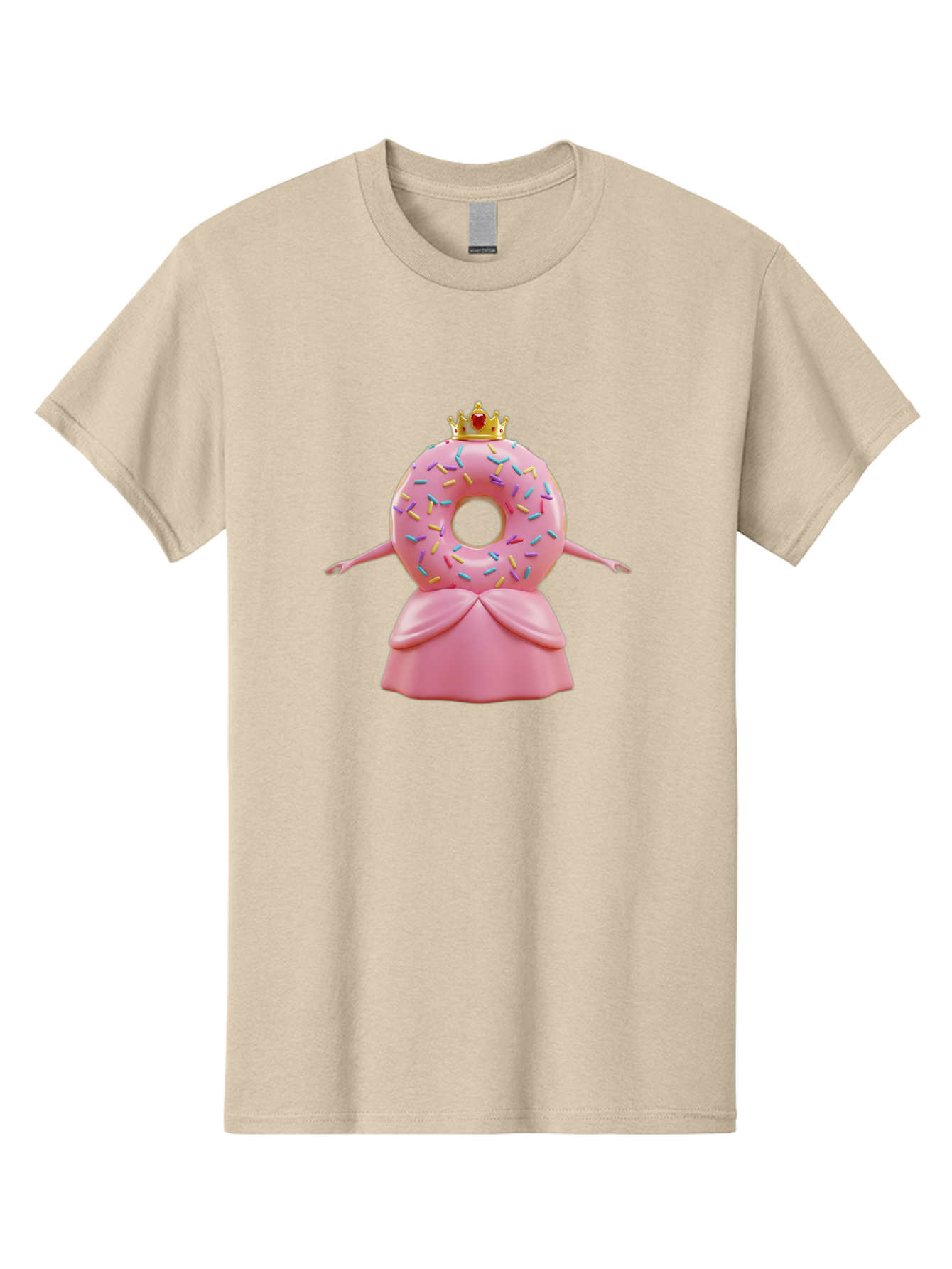 Donut-Princess Men'S Graphic Tee, 100% Cotton, Comfortable Casual Summer Wear, Machine Washable, Pink Donut With Sprinkles, Royal Crown, Princess Dress, Sweet Treat, Whimsical Character, Cartoon Style, Pastel Colors, Cute Illustration, Baa511