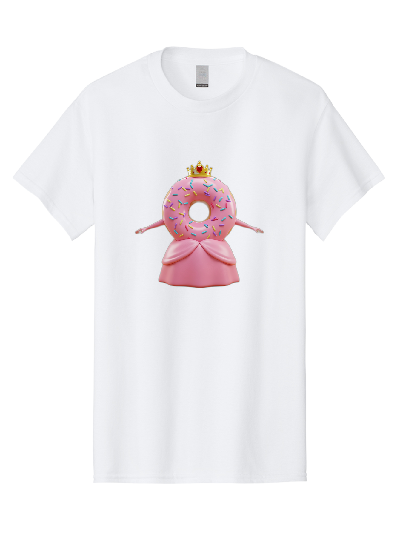 Donut-Princess Men'S Graphic Tee, 100% Cotton, Comfortable Casual Summer Wear, Machine Washable, Pink Donut With Sprinkles, Royal Crown, Princess Dress, Sweet Treat, Whimsical Character, Cartoon Style, Pastel Colors, Cute Illustration, Baa511