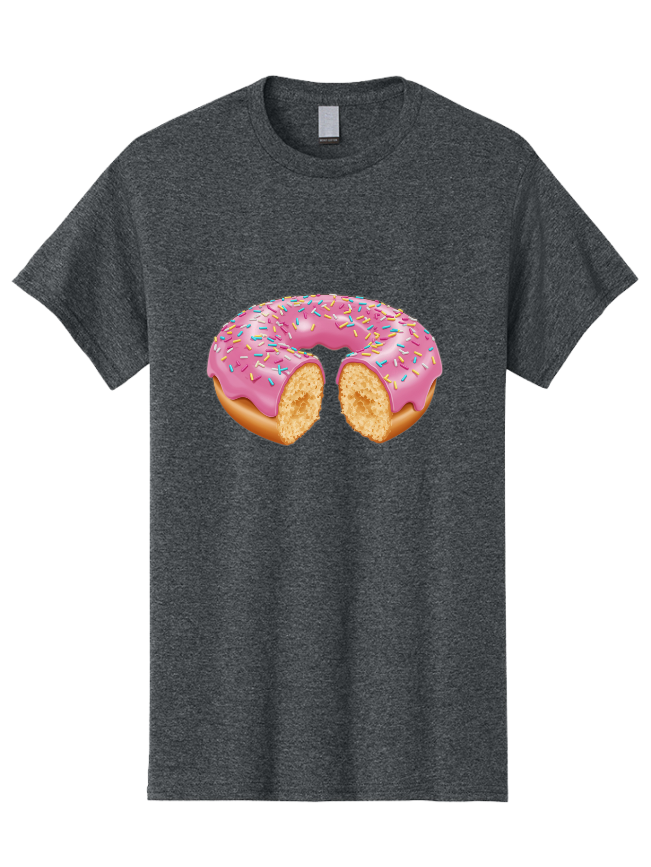 Donut-With-Pink-Frosting-And-Sprinkles-Cut-In-Half Men'S Graphic Tee, 100% Cotton, Comfortable Casual Summer Wear, Machine Washable, Pink Frosted Donut, Donut With Sprinkles, Bitten Donut, Sweet Treats, Dessert, Baked Goods, Tasty Donut, Baa515