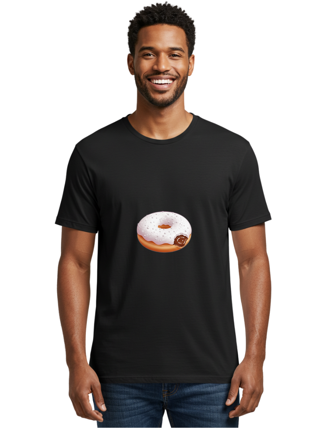 Donut-With-White-Icing Men'S Graphic Tee, 100% Cotton, Comfortable Casual Summer Wear, Machine Washable, White Iced Donut, Chocolate Filling, Sweet Treats, Baked Goods, Dessert, Tasty Pastries, Donut With Icing Baa516