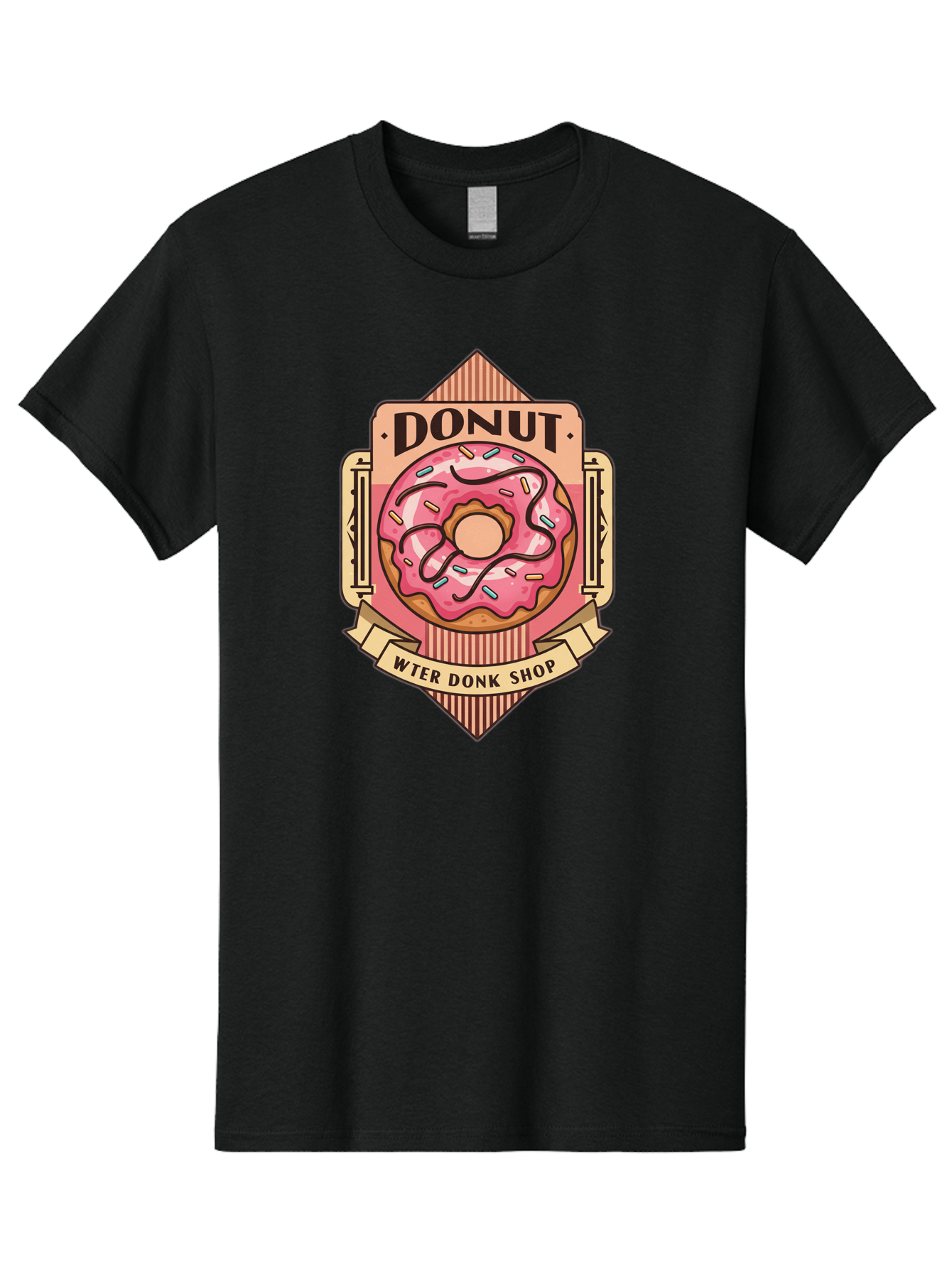 Donut-Wter-Donk-Shop Men'S Graphic Tee, 100% Cotton, Comfortable Casual Summer Wear, Machine Washable, Vintage Donut Illustration, Retro Donut Shop Signage, Sweet Treats, Dessert Lovers, Tasty Donuts, Donut Shop Branding, Classic Donut Design, Baa517