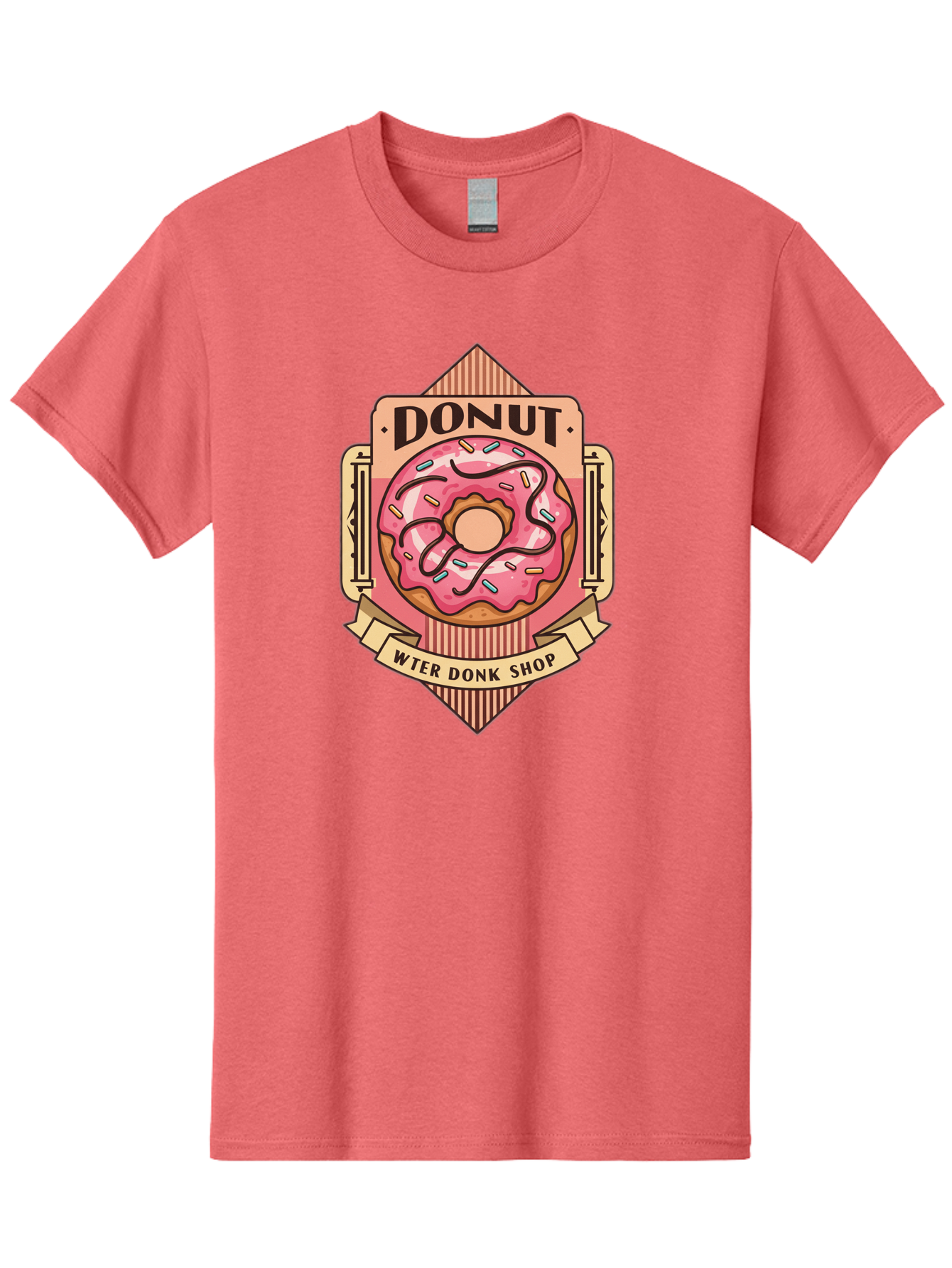 Donut-Wter-Donk-Shop Men'S Graphic Tee, 100% Cotton, Comfortable Casual Summer Wear, Machine Washable, Vintage Donut Illustration, Retro Donut Shop Signage, Sweet Treats, Dessert Lovers, Tasty Donuts, Donut Shop Branding, Classic Donut Design, Baa517