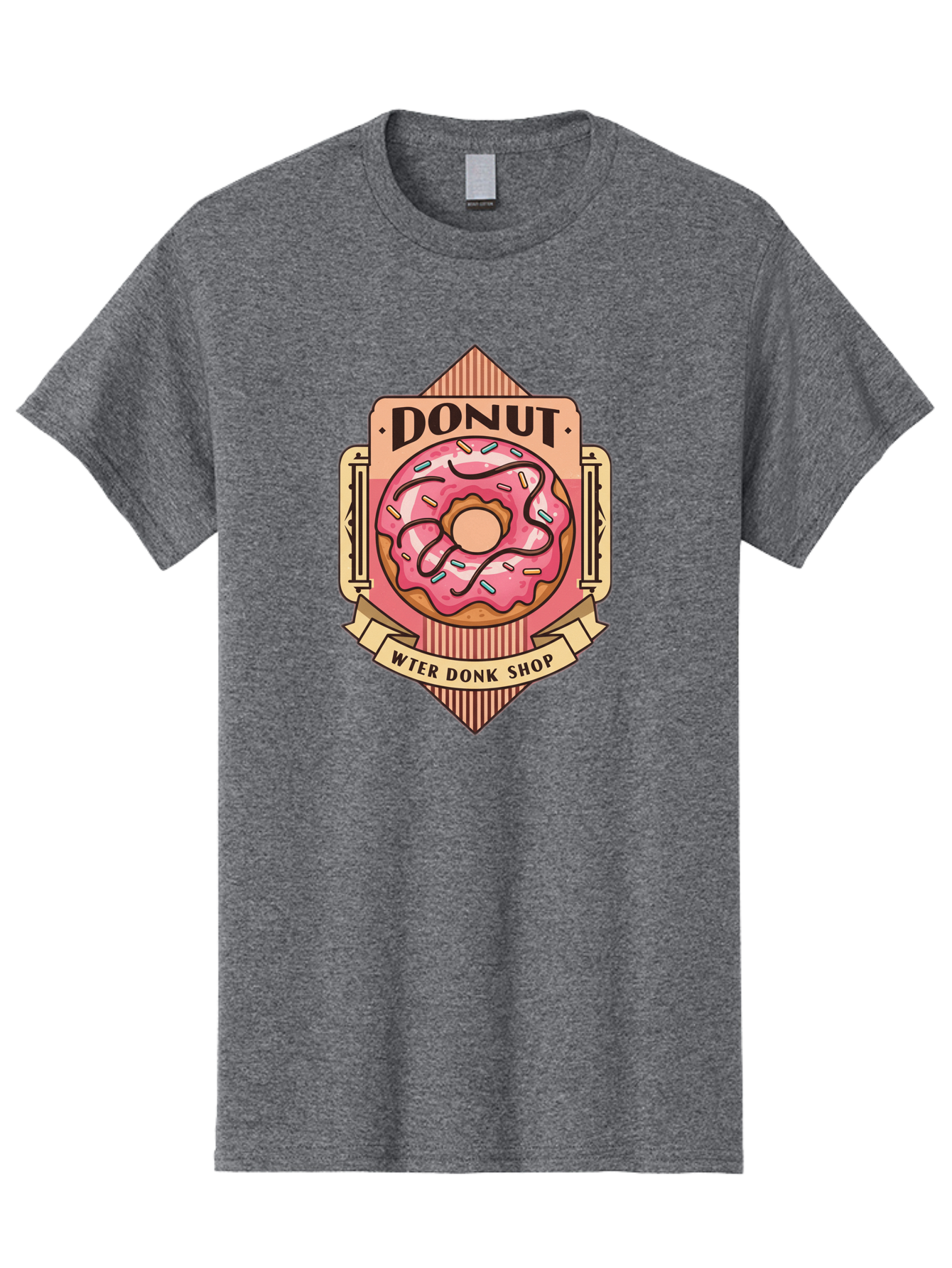 Donut-Wter-Donk-Shop Men'S Graphic Tee, 100% Cotton, Comfortable Casual Summer Wear, Machine Washable, Vintage Donut Illustration, Retro Donut Shop Signage, Sweet Treats, Dessert Lovers, Tasty Donuts, Donut Shop Branding, Classic Donut Design, Baa517