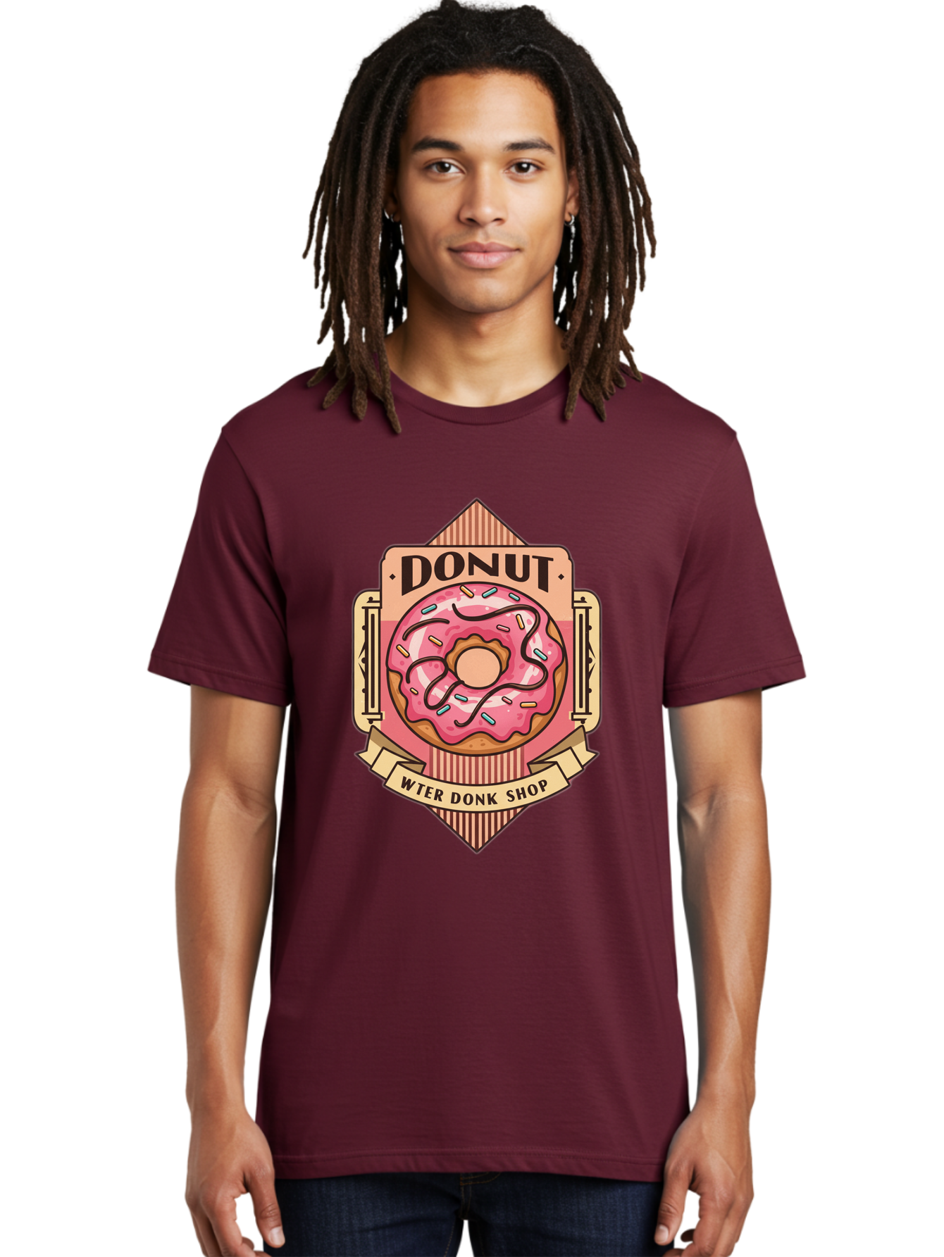 Donut-Wter-Donk-Shop Men'S Graphic Tee, 100% Cotton, Comfortable Casual Summer Wear, Machine Washable, Vintage Donut Illustration, Retro Donut Shop Signage, Sweet Treats, Dessert Lovers, Tasty Donuts, Donut Shop Branding, Classic Donut Design, Baa517
