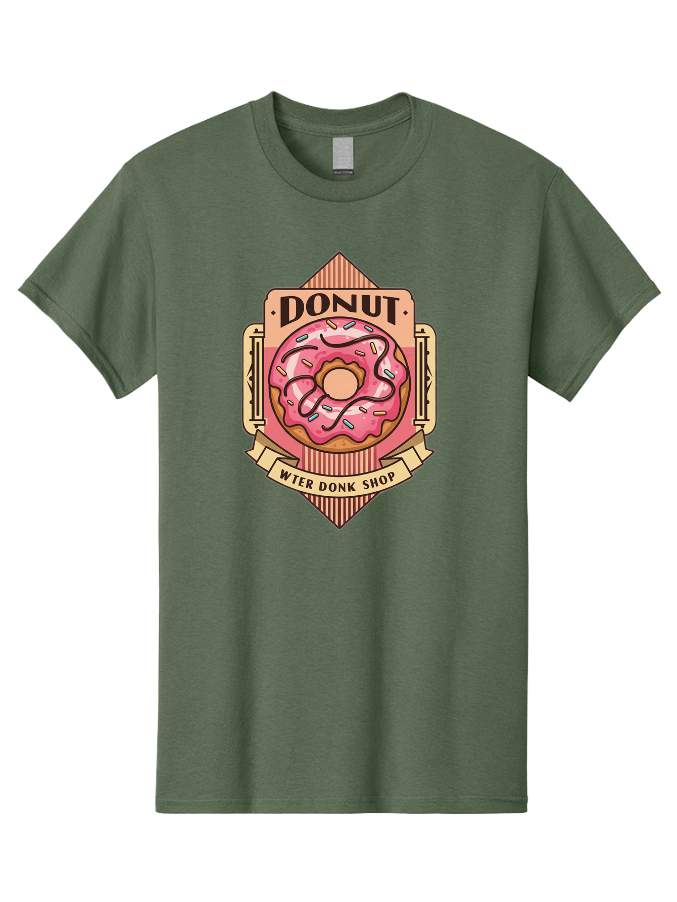 Donut-Wter-Donk-Shop Men'S Graphic Tee, 100% Cotton, Comfortable Casual Summer Wear, Machine Washable, Vintage Donut Illustration, Retro Donut Shop Signage, Sweet Treats, Dessert Lovers, Tasty Donuts, Donut Shop Branding, Classic Donut Design, Baa517