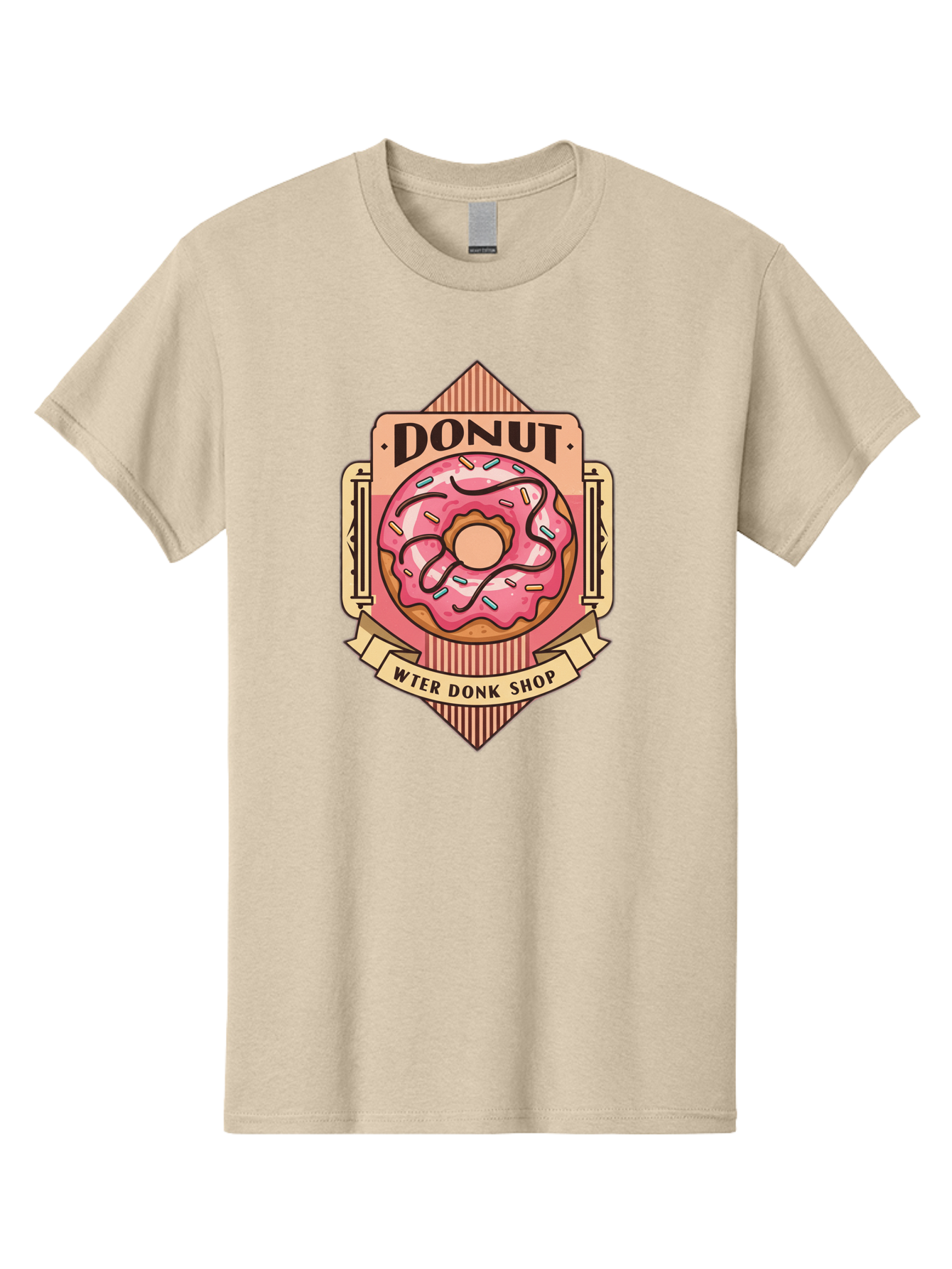 Donut-Wter-Donk-Shop Men'S Graphic Tee, 100% Cotton, Comfortable Casual Summer Wear, Machine Washable, Vintage Donut Illustration, Retro Donut Shop Signage, Sweet Treats, Dessert Lovers, Tasty Donuts, Donut Shop Branding, Classic Donut Design, Baa517