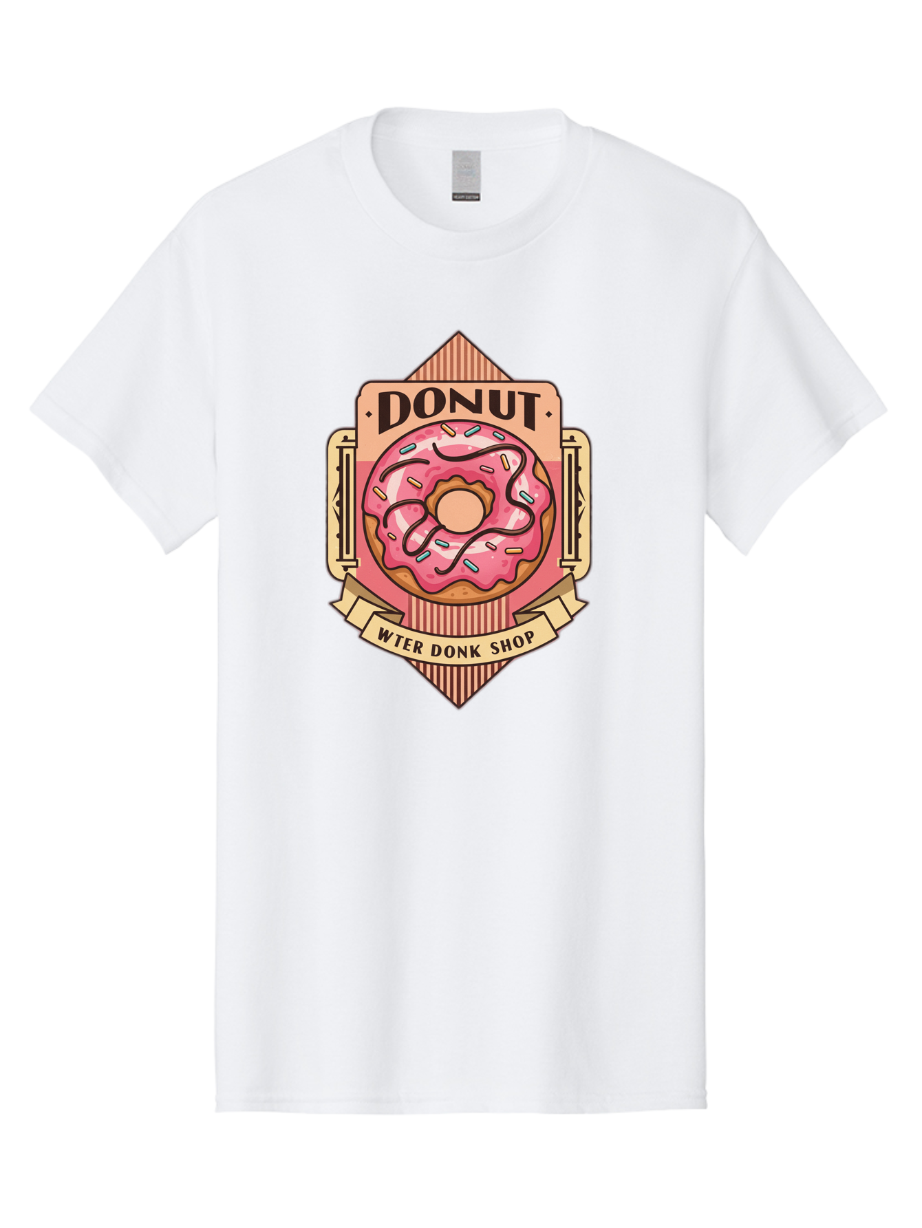 Donut-Wter-Donk-Shop Men'S Graphic Tee, 100% Cotton, Comfortable Casual Summer Wear, Machine Washable, Vintage Donut Illustration, Retro Donut Shop Signage, Sweet Treats, Dessert Lovers, Tasty Donuts, Donut Shop Branding, Classic Donut Design, Baa517