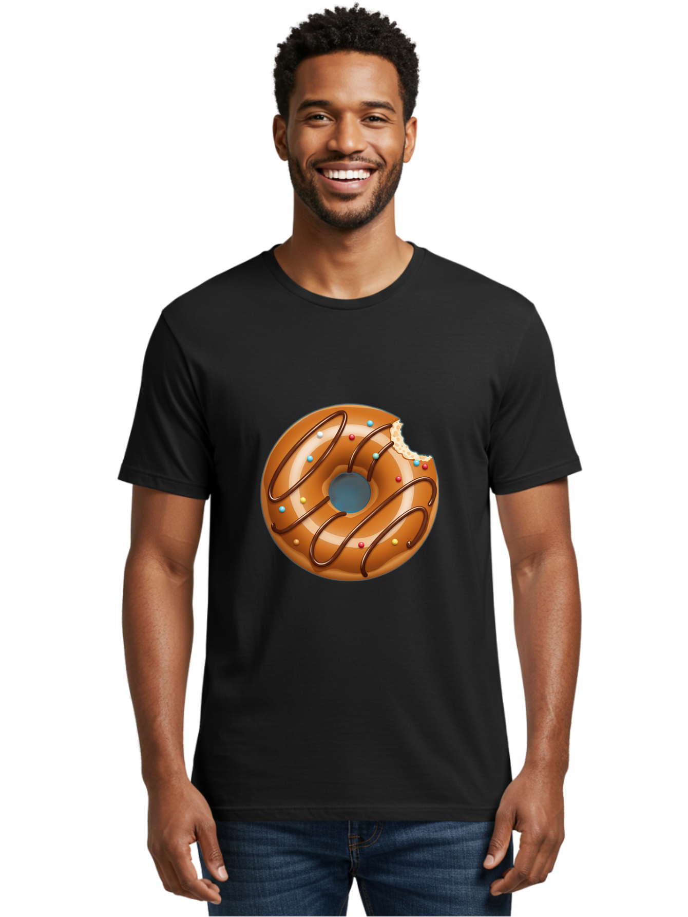 Donut Men'S Graphic Tee, 100% Cotton, Comfortable Casual Summer Wear, Machine Washable, Chocolate Donut, Donut With Glaze, Donut With Sprinkles, Chocolate Drizzle, Sweet Treat, Dessert, Tasty Pastry, Colorful Donut, Donut With Bite Taken, Baa518