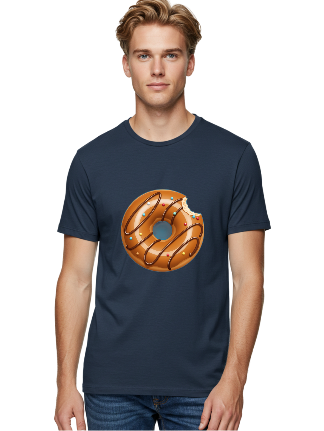 Donut Men'S Graphic Tee, 100% Cotton, Comfortable Casual Summer Wear, Machine Washable, Chocolate Donut, Donut With Glaze, Donut With Sprinkles, Chocolate Drizzle, Sweet Treat, Dessert, Tasty Pastry, Colorful Donut, Donut With Bite Taken, Baa518