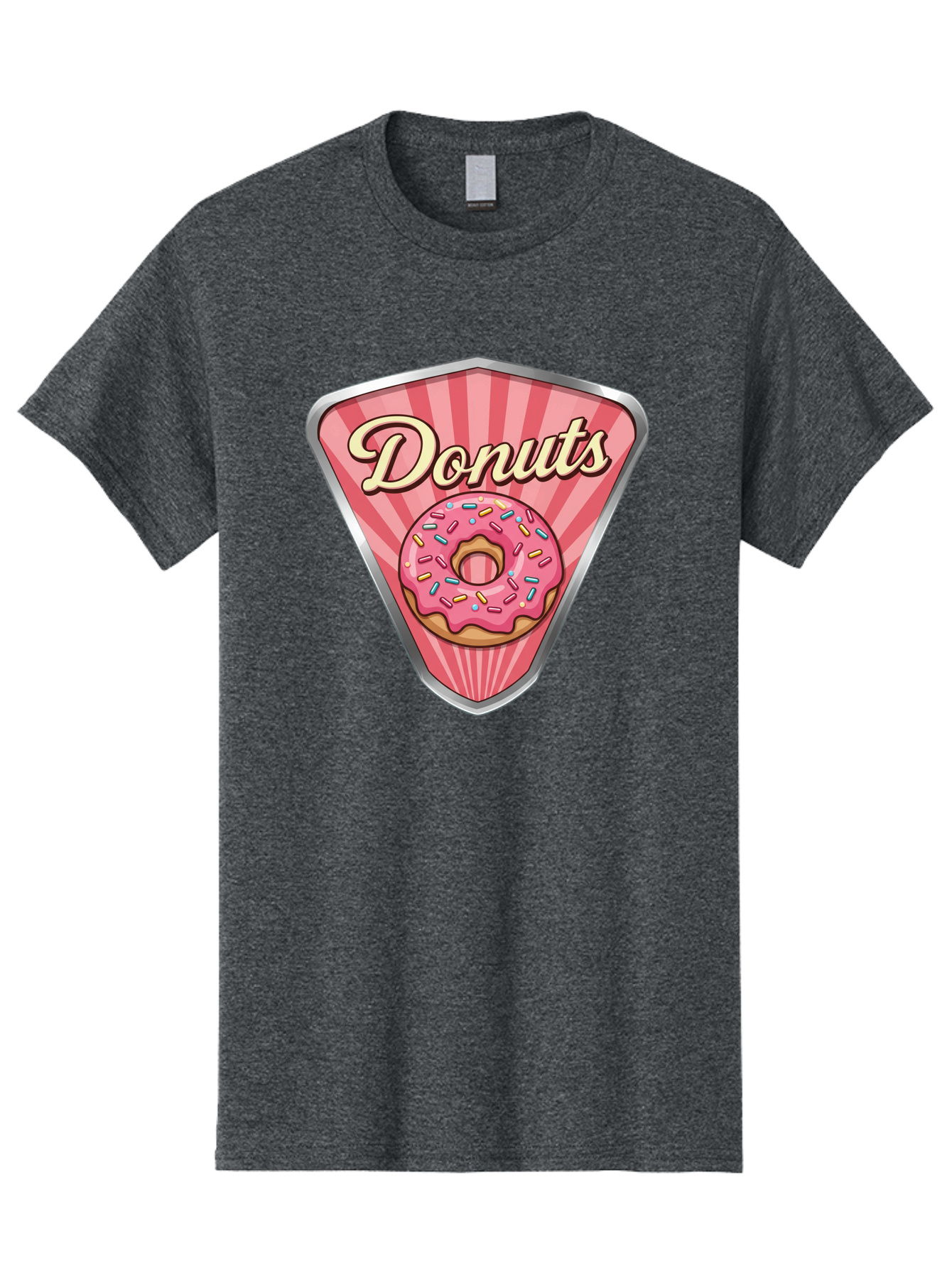 Donuts-1 Men'S Graphic Tee, 100% Cotton, Comfortable Casual Summer Wear, Machine Washable, Pink Frosted Donut, Colorful Sprinkles, Sweet Treats, Dessert Shop, Bakery Logo, Tasty Donuts, Donut Illustration, Pink Stripes, Silver Border, Baa519