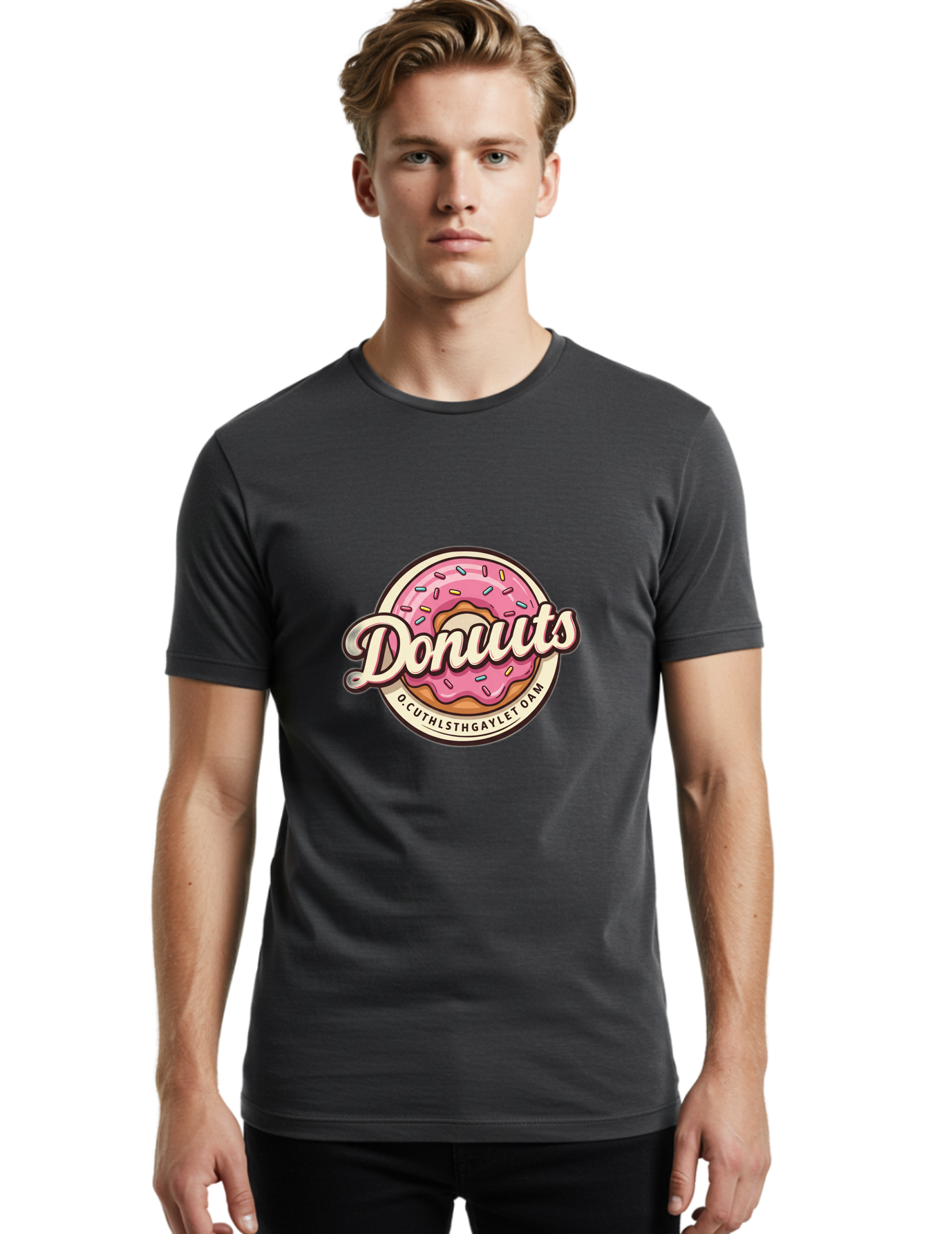 Donuts-2 Men'S Graphic Tee, 100% Cotton, Comfortable Casual Summer Wear, Machine Washable, Pink Frosted Donut, Sprinkles, Sweet Treats, Dessert, Baked Goods, Tasty Pastry, Colorful, Donuts, Whimsical Design, Playful Typography, Fun Food Baa520