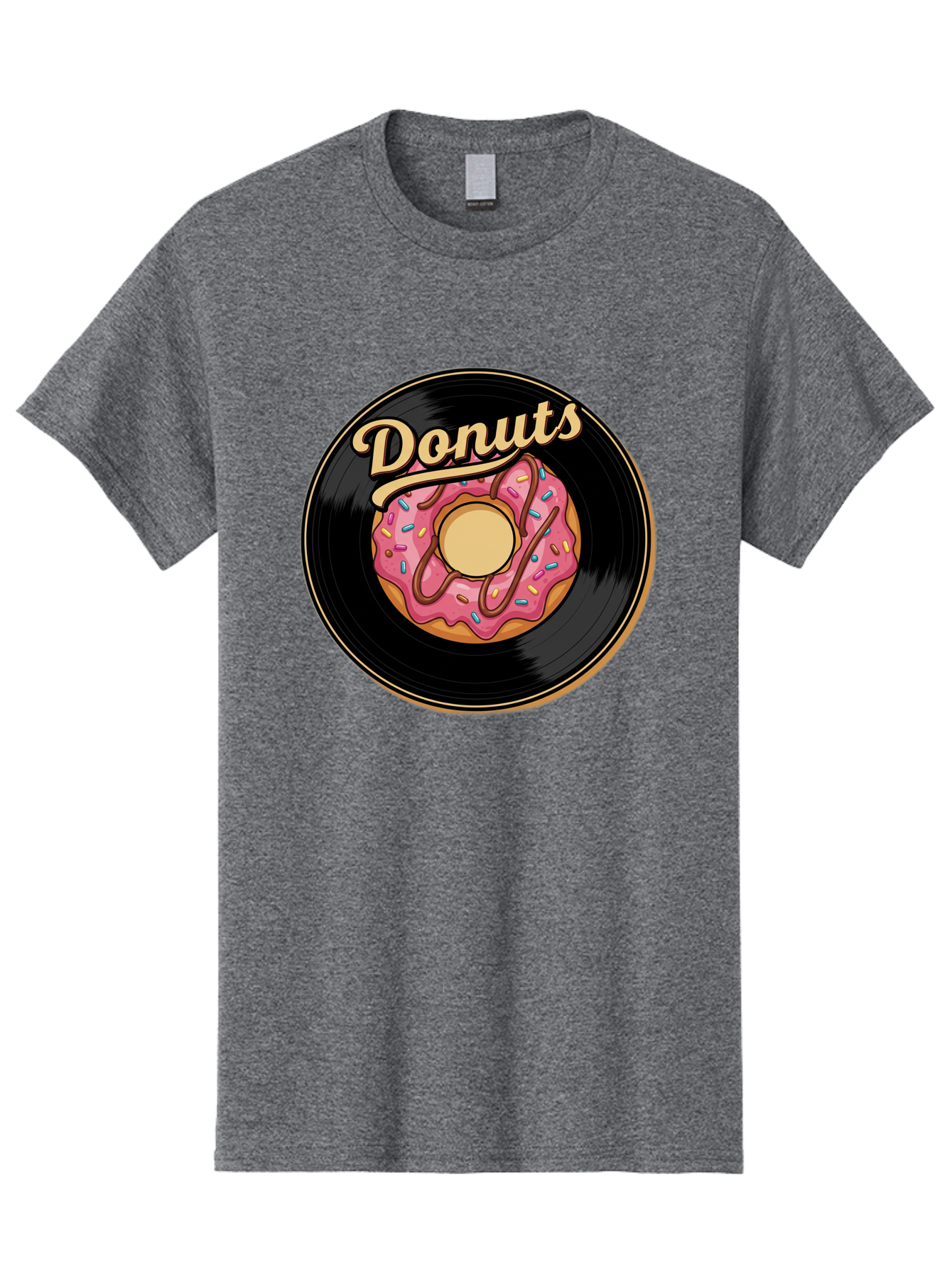 Donuts-3 Men'S Graphic Tee, 100% Cotton, Comfortable Casual Summer Wear, Machine Washable, Donut On Vinyl Record, Pink Donut With Sprinkles, Chocolate Drizzle, Sweet Treat, Retro Design, Donut Love, Vinyl Record Art, Donut Illustration Baa521