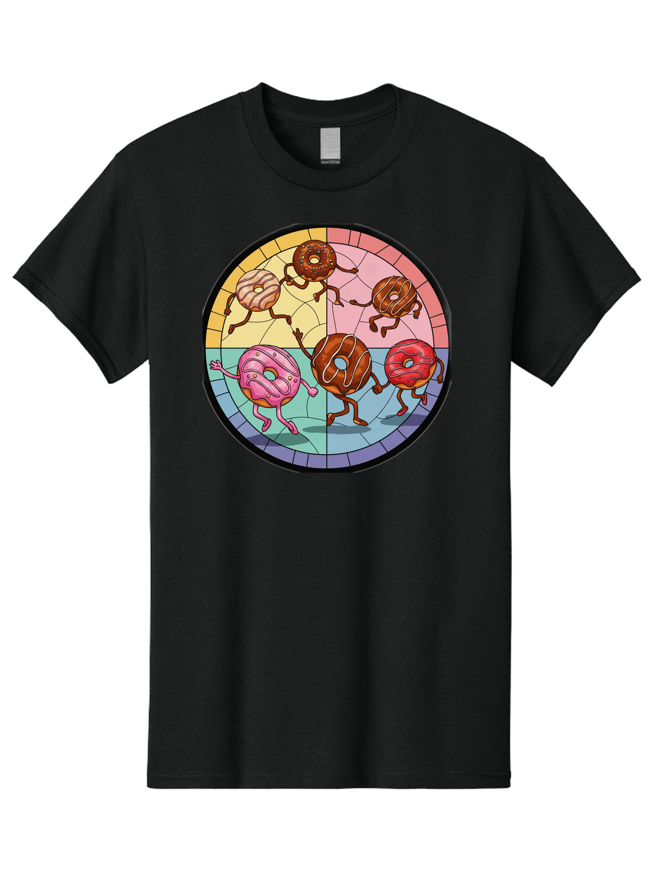 Donuts-Dancing-1 Men'S Graphic Tee, 100% Cotton, Comfortable Casual Summer Wear, Machine Washable, Donuts Dancing, Cartoon Donuts, Sweet Treats, Colorful Illustration, Playful Art, Pastry Characters, Whimsical Design, Tasty Delights, Baa522