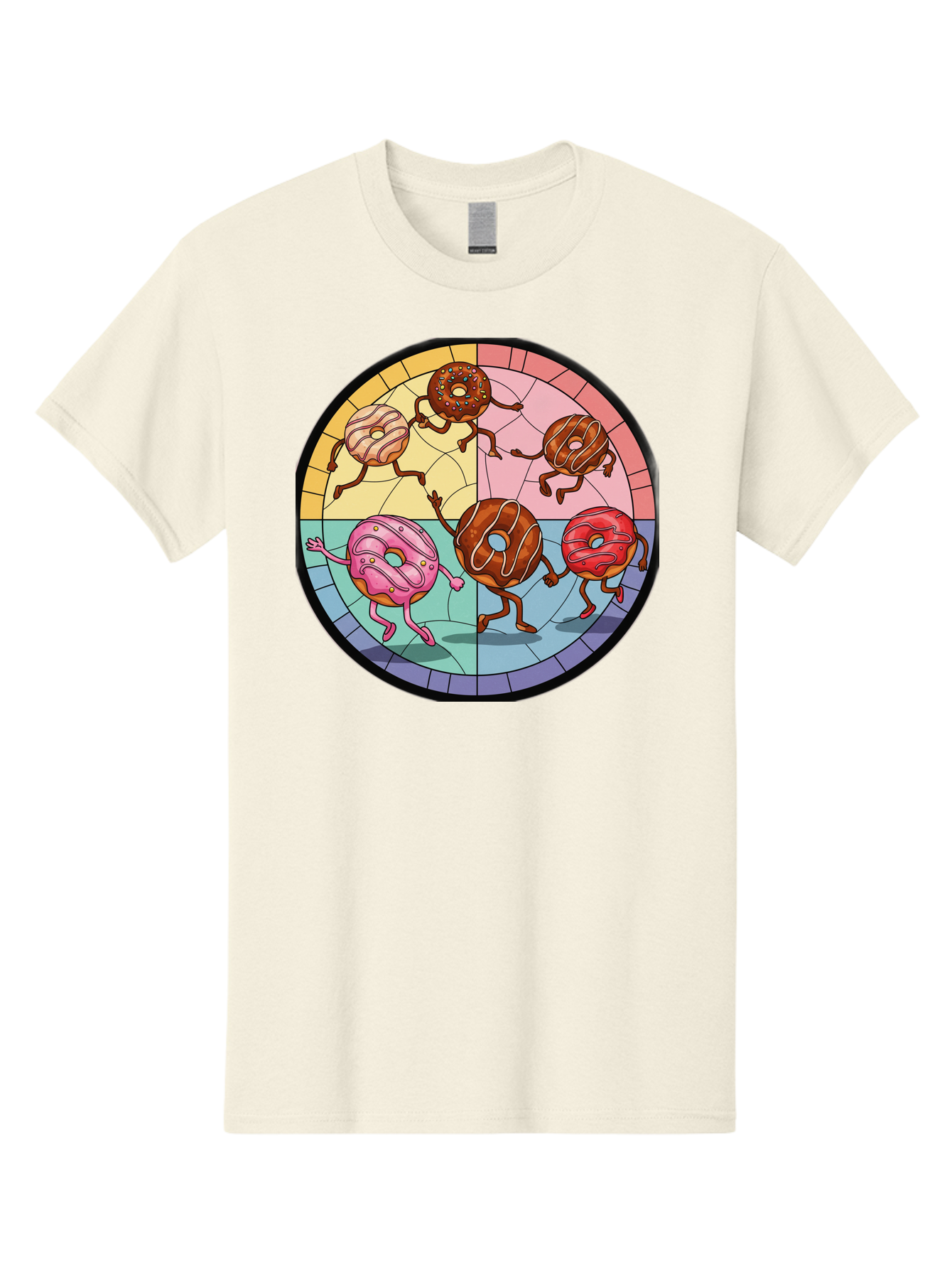 Donuts-Dancing-1 Men'S Graphic Tee, 100% Cotton, Comfortable Casual Summer Wear, Machine Washable, Donuts Dancing, Cartoon Donuts, Sweet Treats, Colorful Illustration, Playful Art, Pastry Characters, Whimsical Design, Tasty Delights, Baa522