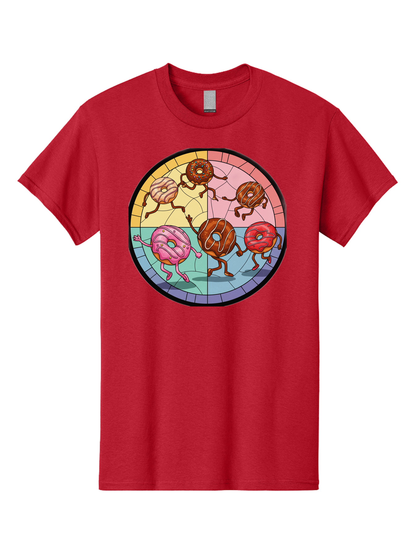 Donuts-Dancing-1 Men'S Graphic Tee, 100% Cotton, Comfortable Casual Summer Wear, Machine Washable, Donuts Dancing, Cartoon Donuts, Sweet Treats, Colorful Illustration, Playful Art, Pastry Characters, Whimsical Design, Tasty Delights, Baa522