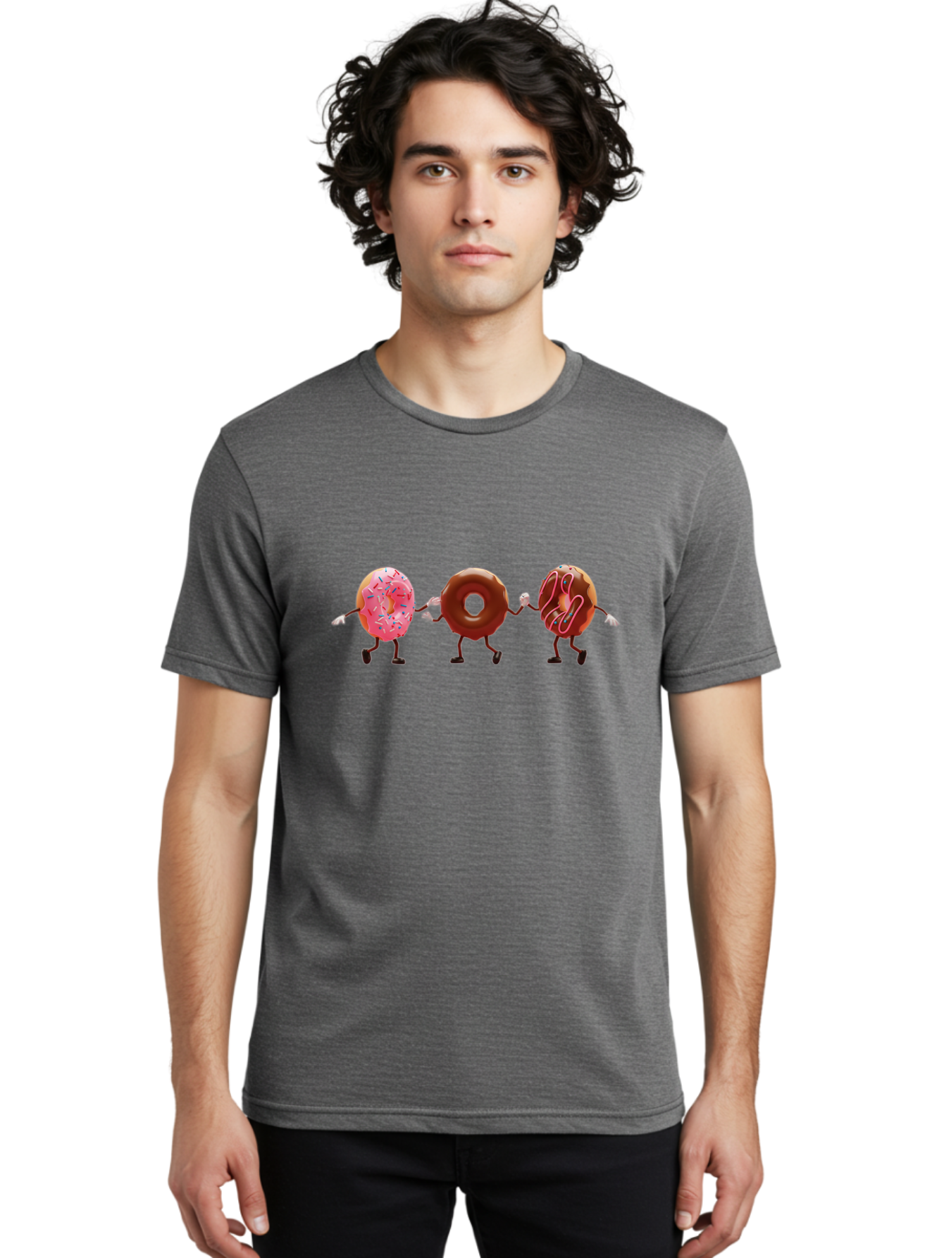 Donuts-Dancing Men'S Graphic Tee, 100% Cotton, Comfortable Casual Summer Wear, Machine Washable, Donuts Dancing, Sweet Treats, Chocolate Frosting, Pink Sprinkles, Donut Friends, Cartoon Donuts, Tasty Desserts, Bakery Delights, Donut Gang, Baa524