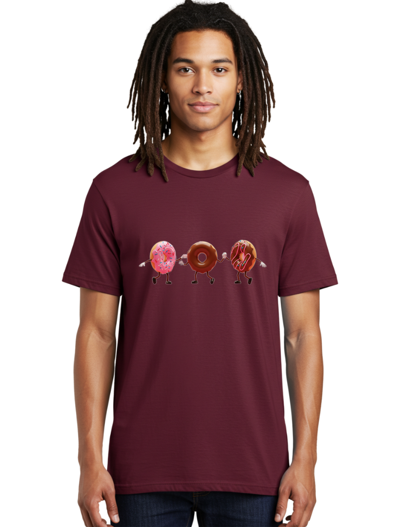 Donuts-Dancing Men'S Graphic Tee, 100% Cotton, Comfortable Casual Summer Wear, Machine Washable, Donuts Dancing, Sweet Treats, Chocolate Frosting, Pink Sprinkles, Donut Friends, Cartoon Donuts, Tasty Desserts, Bakery Delights, Donut Gang, Baa524