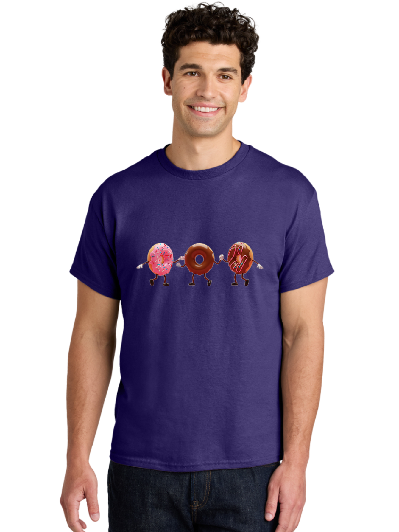 Donuts-Dancing Men'S Graphic Tee, 100% Cotton, Comfortable Casual Summer Wear, Machine Washable, Donuts Dancing, Sweet Treats, Chocolate Frosting, Pink Sprinkles, Donut Friends, Cartoon Donuts, Tasty Desserts, Bakery Delights, Donut Gang, Baa524