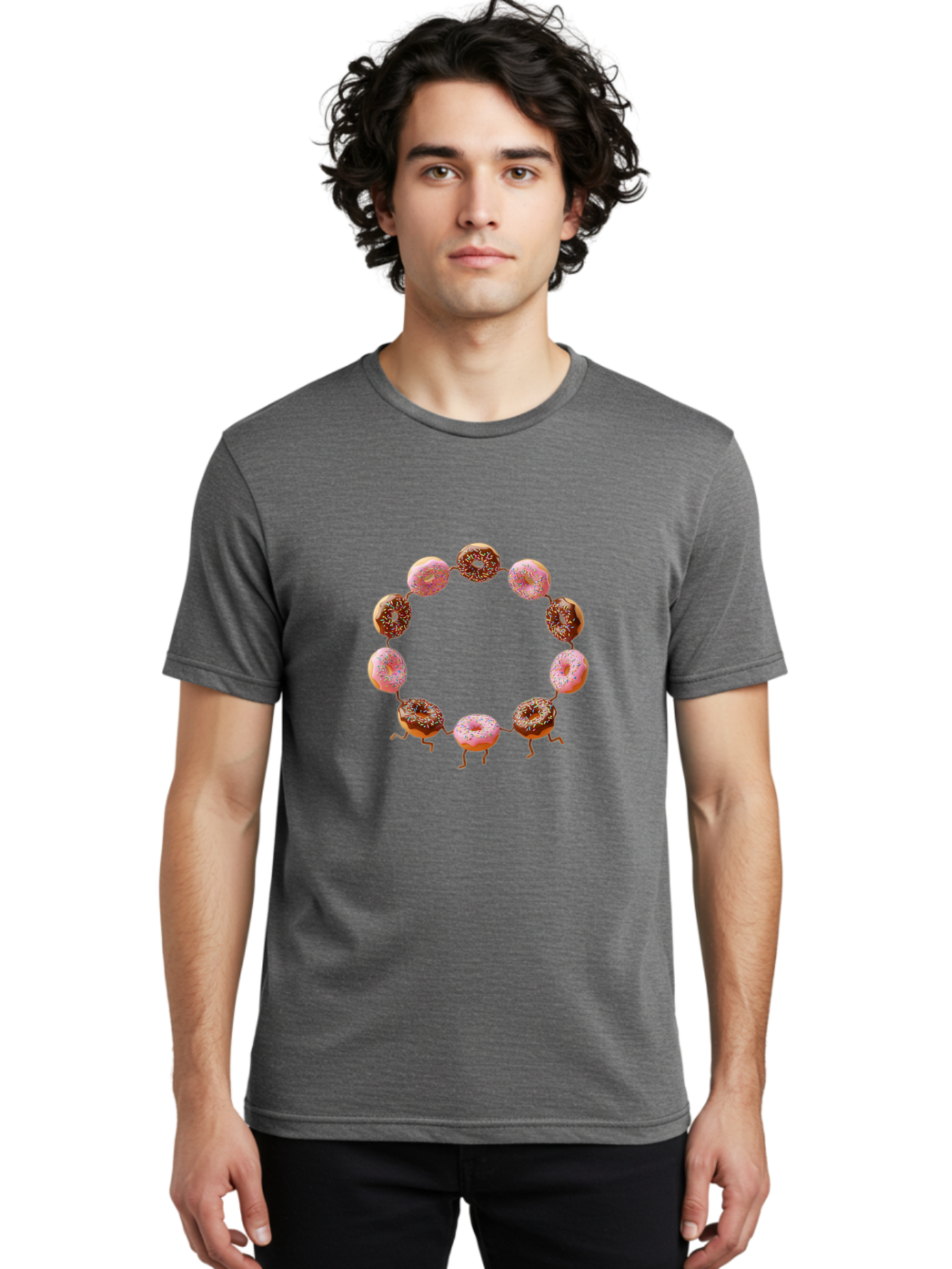 Donuts-In-Circle-1 Men'S Graphic Tee, 100% Cotton, Comfortable Casual Summer Wear, Machine Washable, Donuts In A Circle, Creative Food Art, Sweet Treats, Pink And Brown Donuts, Playful Arrangement, Fun Design, Tasty Pastries, Baa525