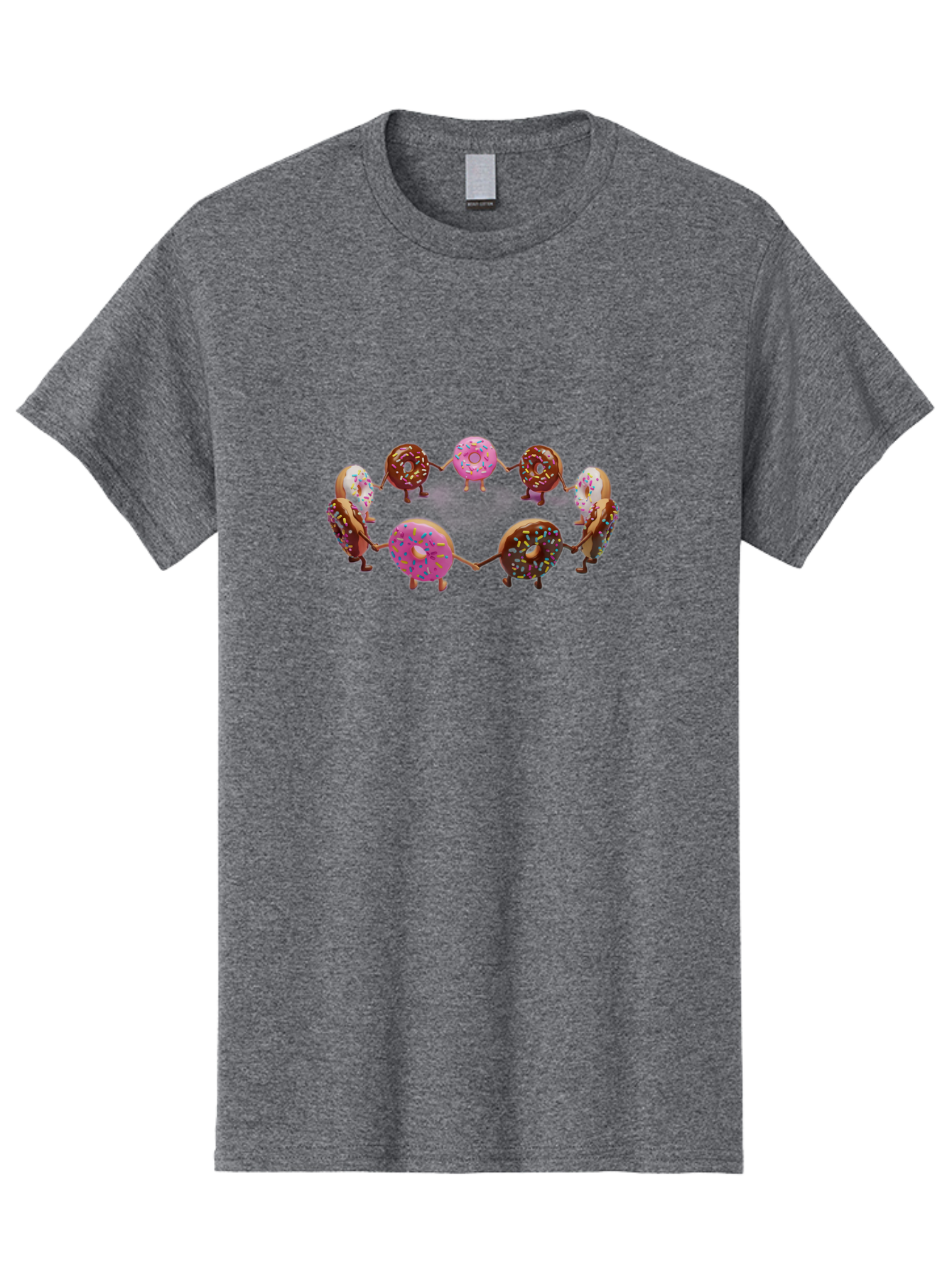 Donuts-In-Circle Men'S Graphic Tee, 100% Cotton, Comfortable Casual Summer Wear, Machine Washable, Donuts With Faces, Holding Hands, Colorful Sprinkles, Sweet Treats, Circle Formation, Whimsical Design, Playful Illustration, Cartoon Donuts, Baa526