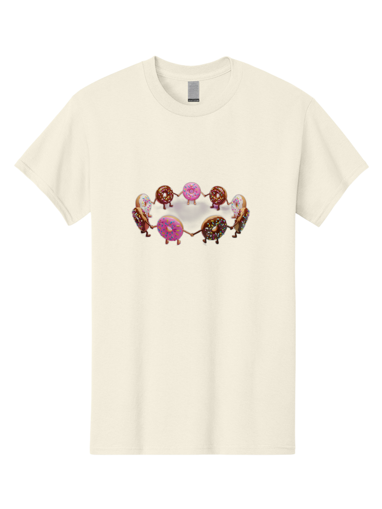 Donuts-In-Circle Men'S Graphic Tee, 100% Cotton, Comfortable Casual Summer Wear, Machine Washable, Donuts With Faces, Holding Hands, Colorful Sprinkles, Sweet Treats, Circle Formation, Whimsical Design, Playful Illustration, Cartoon Donuts, Baa526