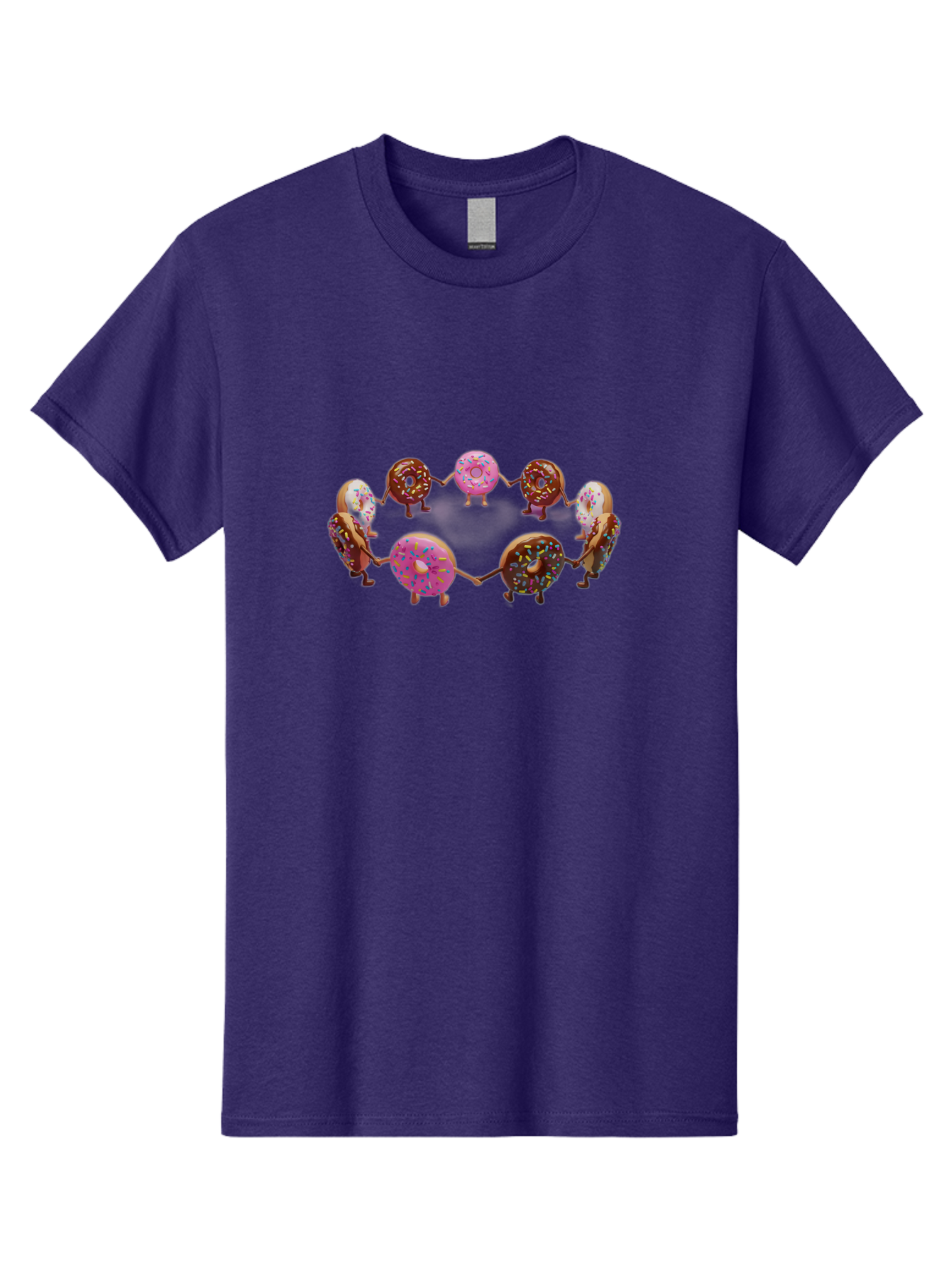 Donuts-In-Circle Men'S Graphic Tee, 100% Cotton, Comfortable Casual Summer Wear, Machine Washable, Donuts With Faces, Holding Hands, Colorful Sprinkles, Sweet Treats, Circle Formation, Whimsical Design, Playful Illustration, Cartoon Donuts, Baa526