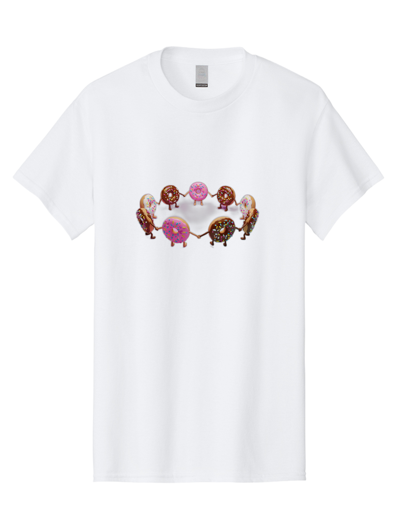 Donuts-In-Circle Men'S Graphic Tee, 100% Cotton, Comfortable Casual Summer Wear, Machine Washable, Donuts With Faces, Holding Hands, Colorful Sprinkles, Sweet Treats, Circle Formation, Whimsical Design, Playful Illustration, Cartoon Donuts, Baa526