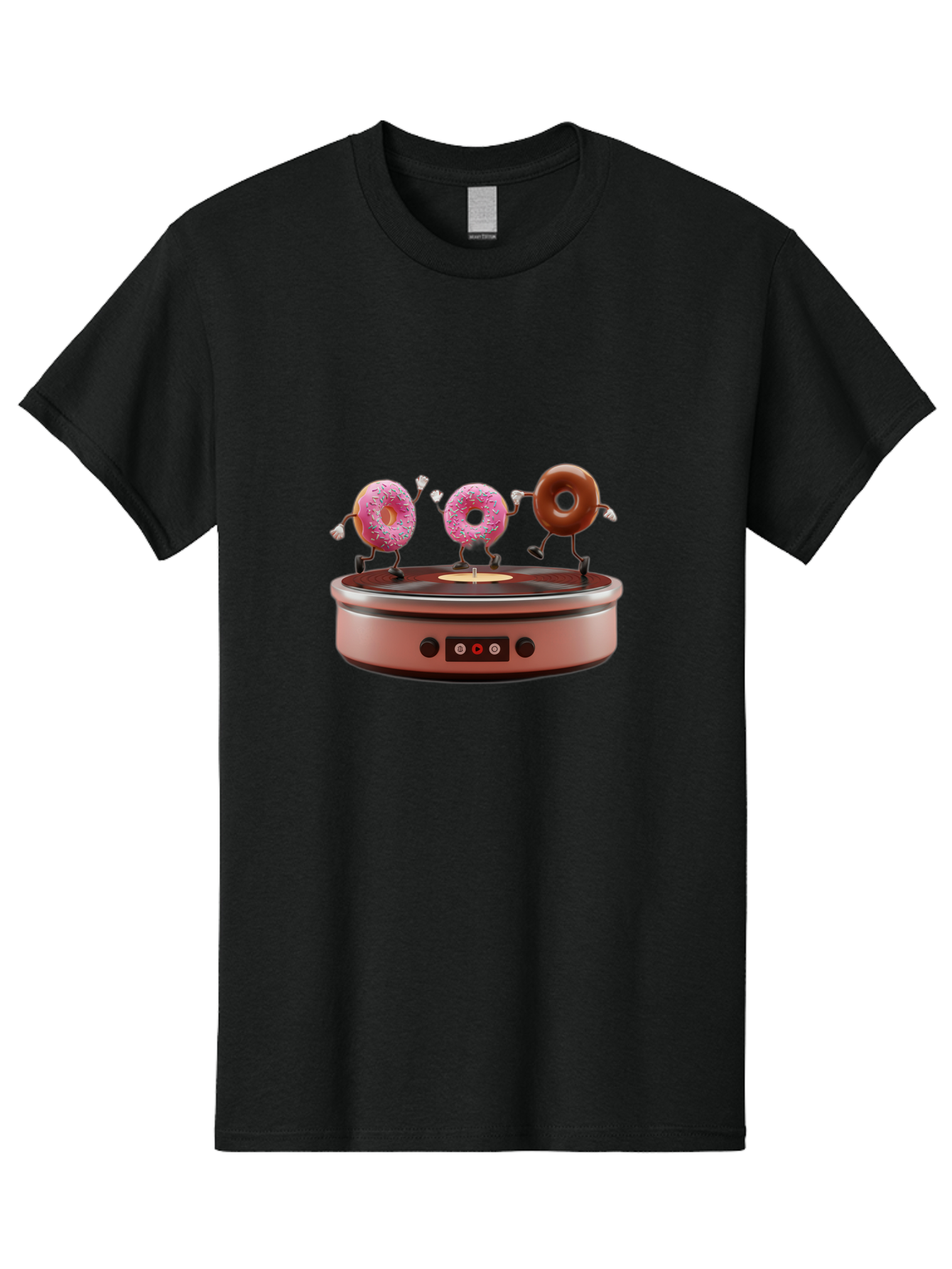 Donuts-On-Record-Player Men'S Graphic Tee, 100% Cotton, Comfortable Casual Summer Wear, Machine Washable, Donuts Dancing, Vinyl Record Player, Retro Music Setup, Sweet Treats, Funky Vibe, Playful Scene, Dessert Party, Cartoon Donuts, Baa528