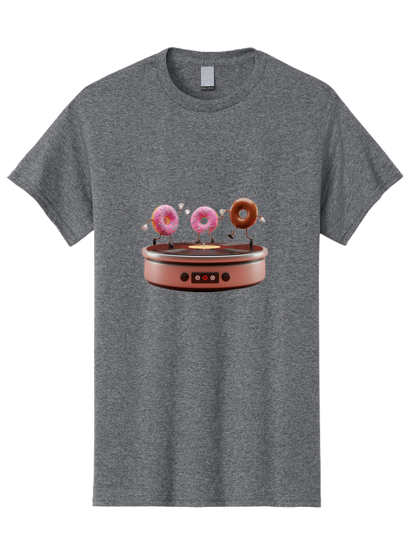 Donuts-On-Record-Player Men'S Graphic Tee, 100% Cotton, Comfortable Casual Summer Wear, Machine Washable, Donuts Dancing, Vinyl Record Player, Retro Music Setup, Sweet Treats, Funky Vibe, Playful Scene, Dessert Party, Cartoon Donuts, Baa528