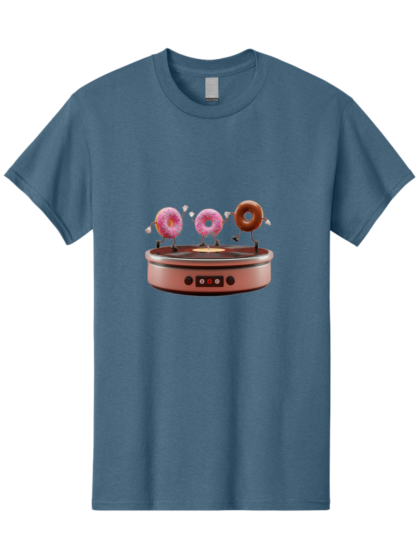 Donuts-On-Record-Player Men'S Graphic Tee, 100% Cotton, Comfortable Casual Summer Wear, Machine Washable, Donuts Dancing, Vinyl Record Player, Retro Music Setup, Sweet Treats, Funky Vibe, Playful Scene, Dessert Party, Cartoon Donuts, Baa528