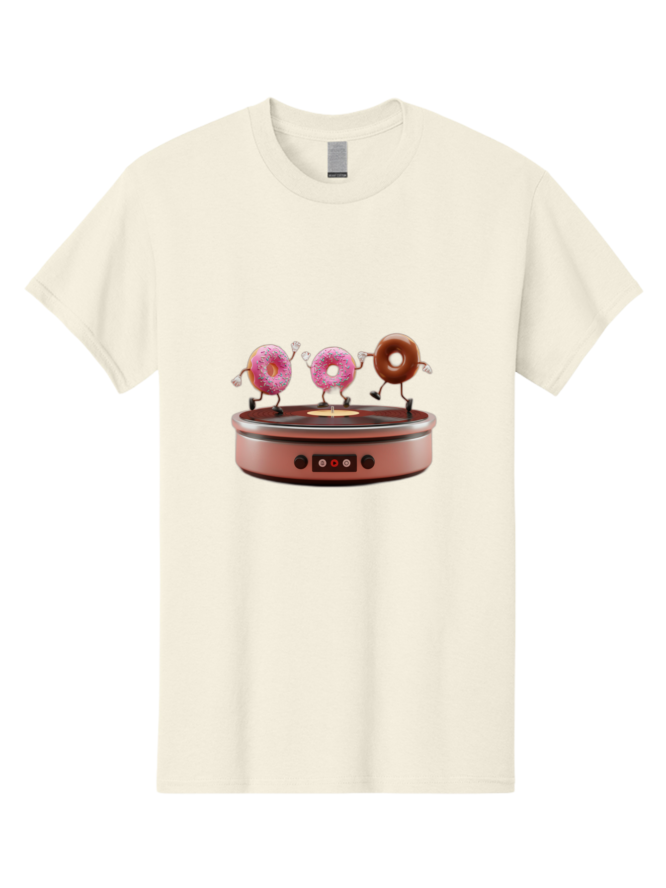 Donuts-On-Record-Player Men'S Graphic Tee, 100% Cotton, Comfortable Casual Summer Wear, Machine Washable, Donuts Dancing, Vinyl Record Player, Retro Music Setup, Sweet Treats, Funky Vibe, Playful Scene, Dessert Party, Cartoon Donuts, Baa528