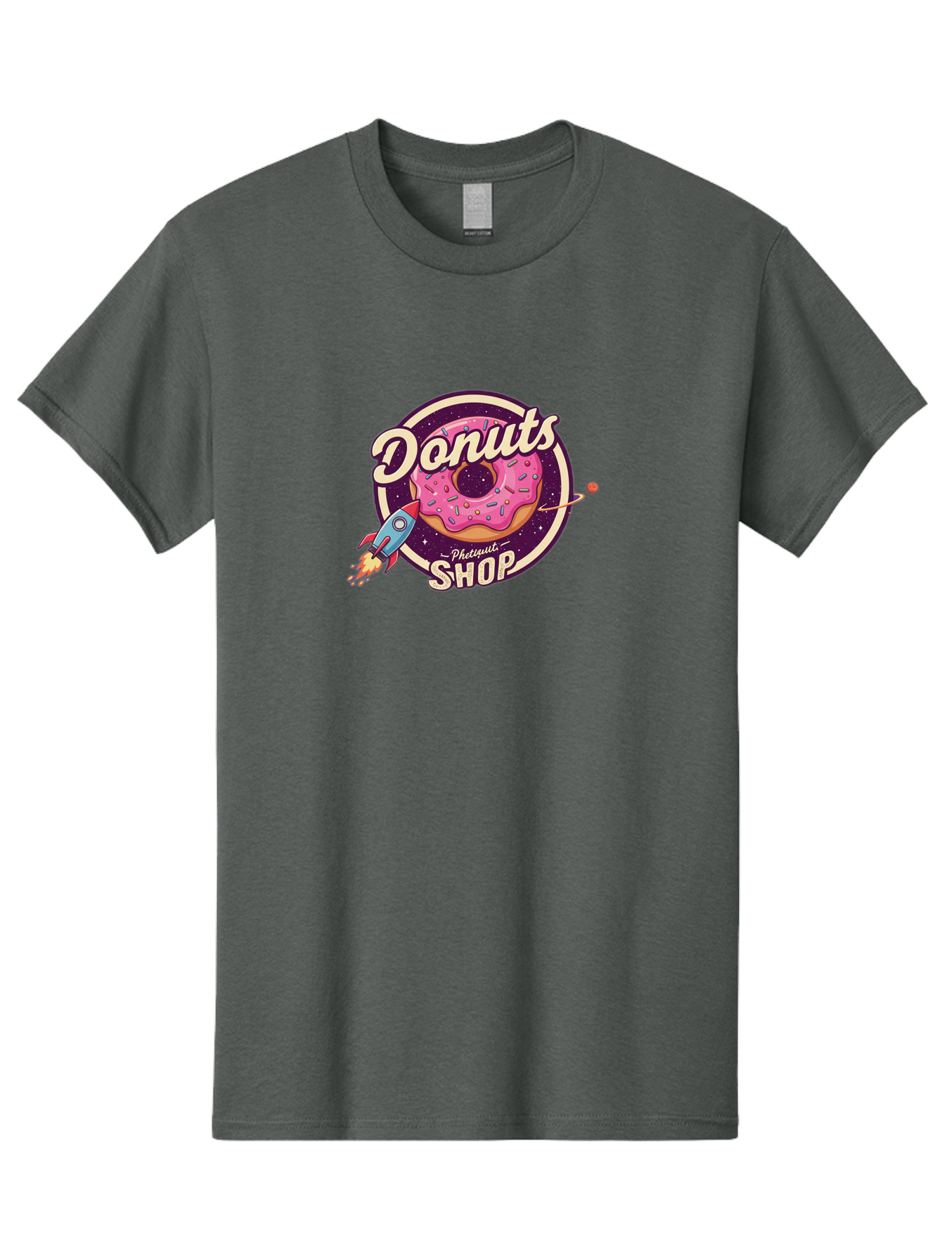 Donuts-Shop-1 Men'S Graphic Tee, 100% Cotton, Comfortable Casual Summer Wear, Machine Washable, Pink Donut With Sprinkles, Donut Shop Logo, Space-Themed Donut, Rocket Ship Launching, Donut In Space, Colorful Dessert, Sweet Treats, Baa529