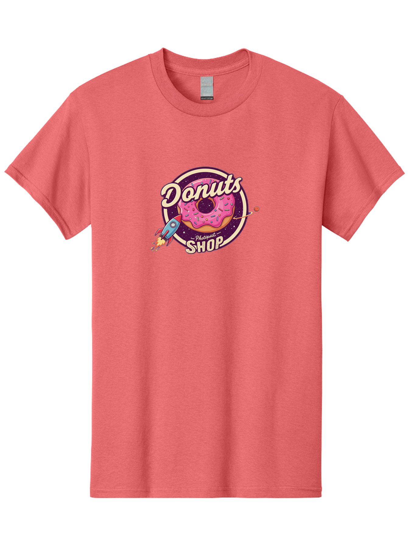 Donuts-Shop-1 Men'S Graphic Tee, 100% Cotton, Comfortable Casual Summer Wear, Machine Washable, Pink Donut With Sprinkles, Donut Shop Logo, Space-Themed Donut, Rocket Ship Launching, Donut In Space, Colorful Dessert, Sweet Treats, Baa529