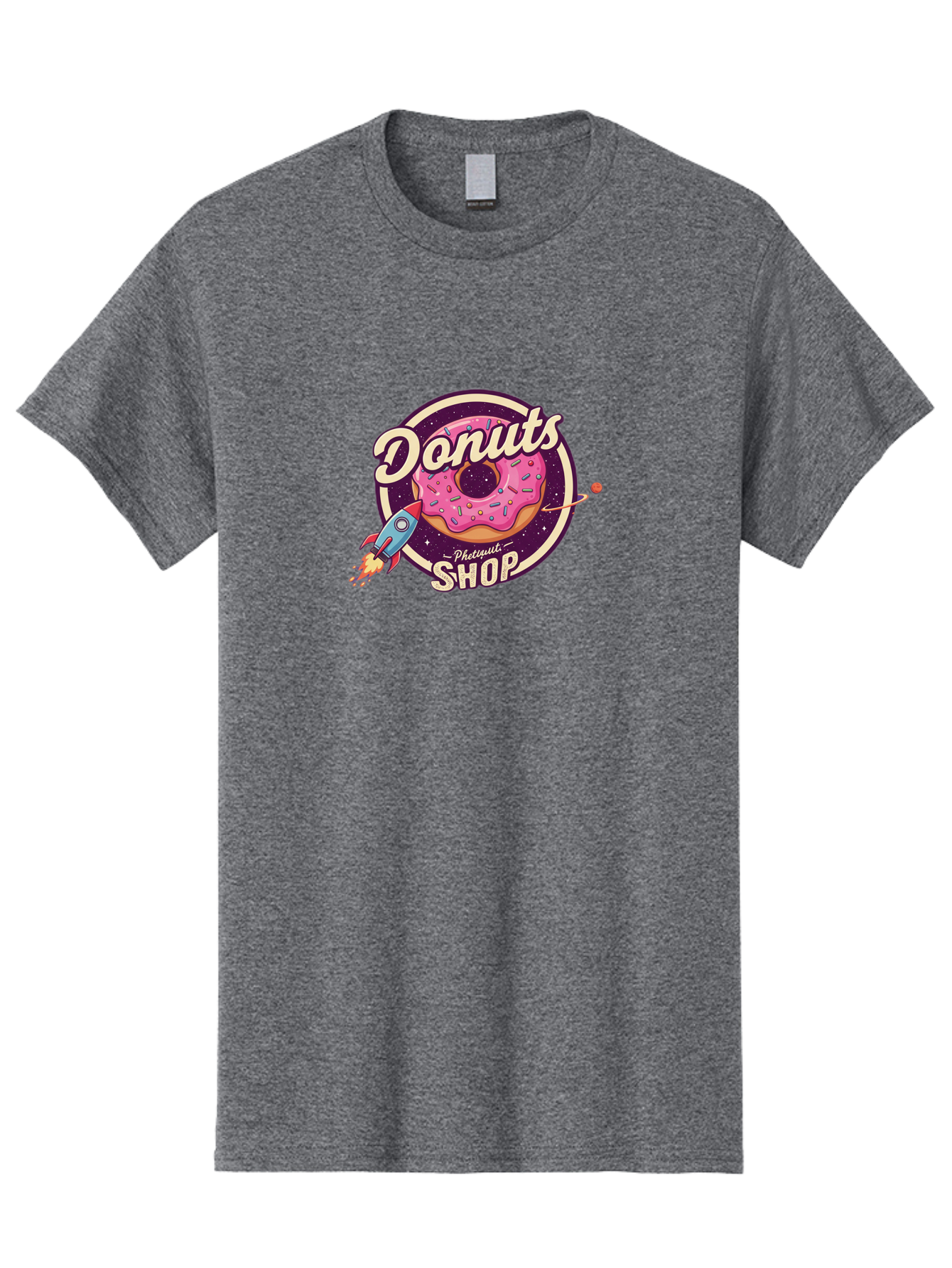 Donuts-Shop-1 Men'S Graphic Tee, 100% Cotton, Comfortable Casual Summer Wear, Machine Washable, Pink Donut With Sprinkles, Donut Shop Logo, Space-Themed Donut, Rocket Ship Launching, Donut In Space, Colorful Dessert, Sweet Treats, Baa529