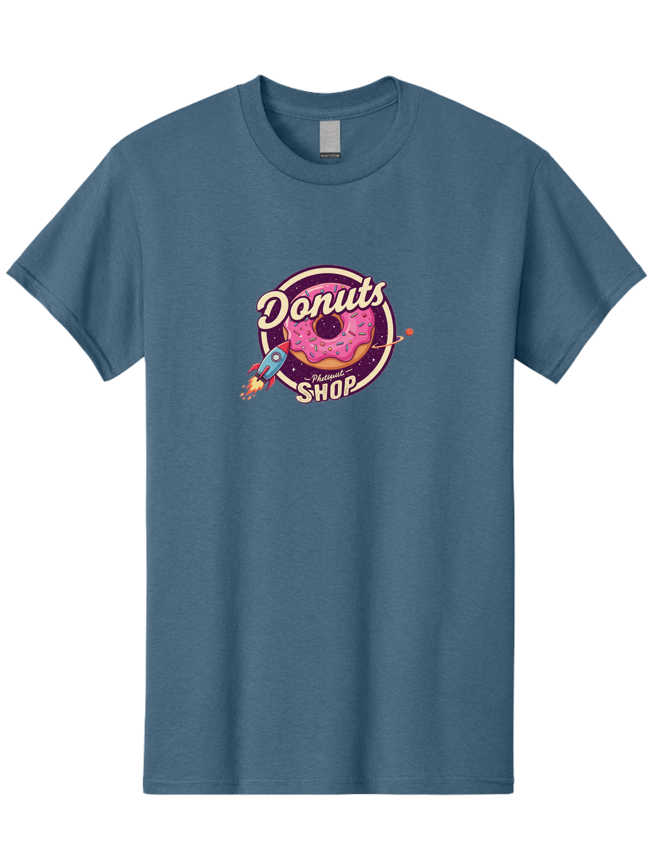 Donuts-Shop-1 Men'S Graphic Tee, 100% Cotton, Comfortable Casual Summer Wear, Machine Washable, Pink Donut With Sprinkles, Donut Shop Logo, Space-Themed Donut, Rocket Ship Launching, Donut In Space, Colorful Dessert, Sweet Treats, Baa529