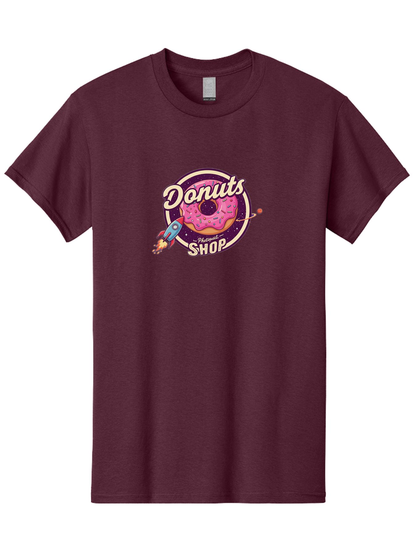 Donuts-Shop-1 Men'S Graphic Tee, 100% Cotton, Comfortable Casual Summer Wear, Machine Washable, Pink Donut With Sprinkles, Donut Shop Logo, Space-Themed Donut, Rocket Ship Launching, Donut In Space, Colorful Dessert, Sweet Treats, Baa529