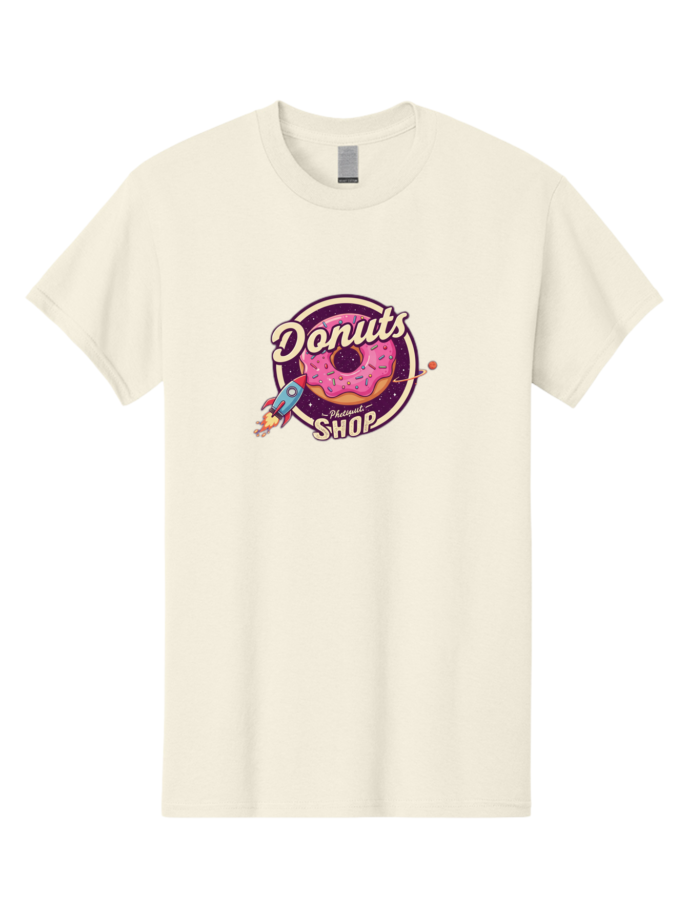 Donuts-Shop-1 Men'S Graphic Tee, 100% Cotton, Comfortable Casual Summer Wear, Machine Washable, Pink Donut With Sprinkles, Donut Shop Logo, Space-Themed Donut, Rocket Ship Launching, Donut In Space, Colorful Dessert, Sweet Treats, Baa529