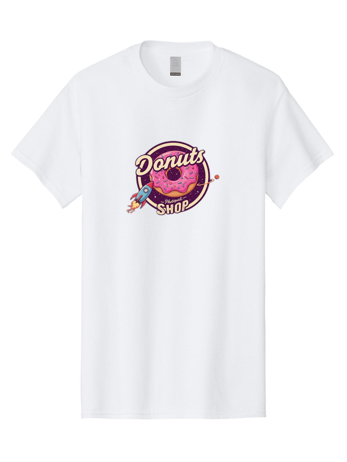 Donuts-Shop-1 Men'S Graphic Tee, 100% Cotton, Comfortable Casual Summer Wear, Machine Washable, Pink Donut With Sprinkles, Donut Shop Logo, Space-Themed Donut, Rocket Ship Launching, Donut In Space, Colorful Dessert, Sweet Treats, Baa529