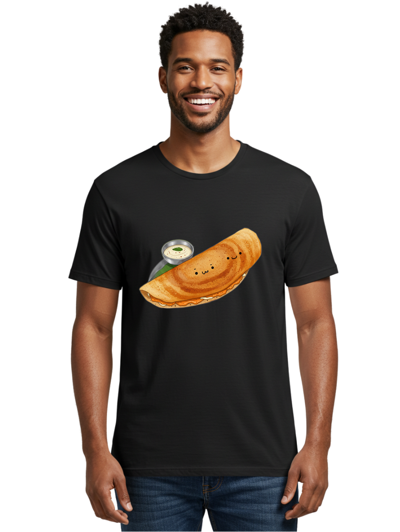 Dosa-2 Men'S Graphic Tee, 100% Cotton, Comfortable Casual Summer Wear, Machine Washable, Indian Cuisine, South Indian Food, Masala Dosa, Dosa Recipe, Crepe Style Pancake, Potato Filling, Chutney, Spicy, Savory, Cartoon Illustration, Kawaii, Baa533