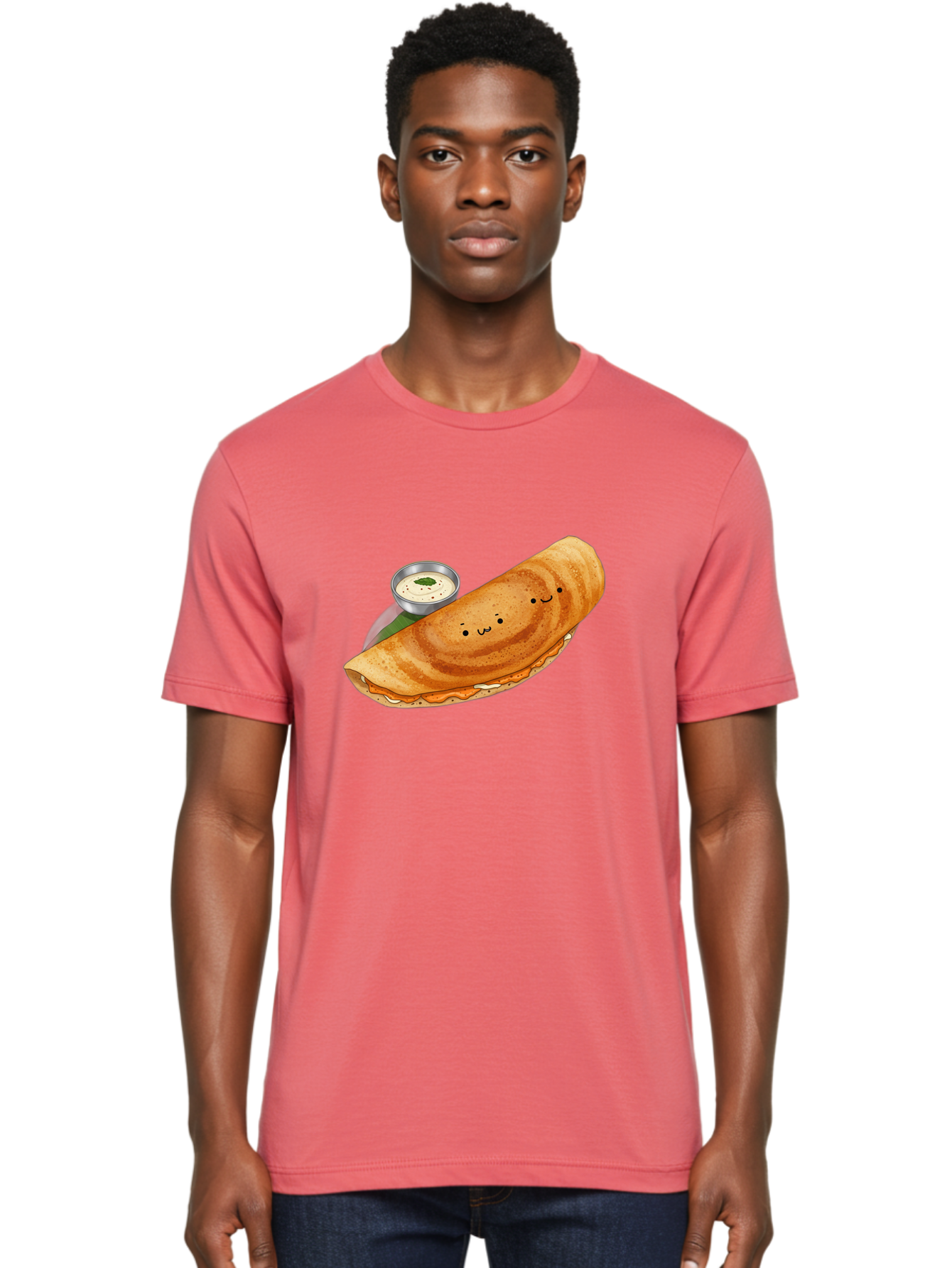 Dosa-2 Men'S Graphic Tee, 100% Cotton, Comfortable Casual Summer Wear, Machine Washable, Indian Cuisine, South Indian Food, Masala Dosa, Dosa Recipe, Crepe Style Pancake, Potato Filling, Chutney, Spicy, Savory, Cartoon Illustration, Kawaii, Baa533