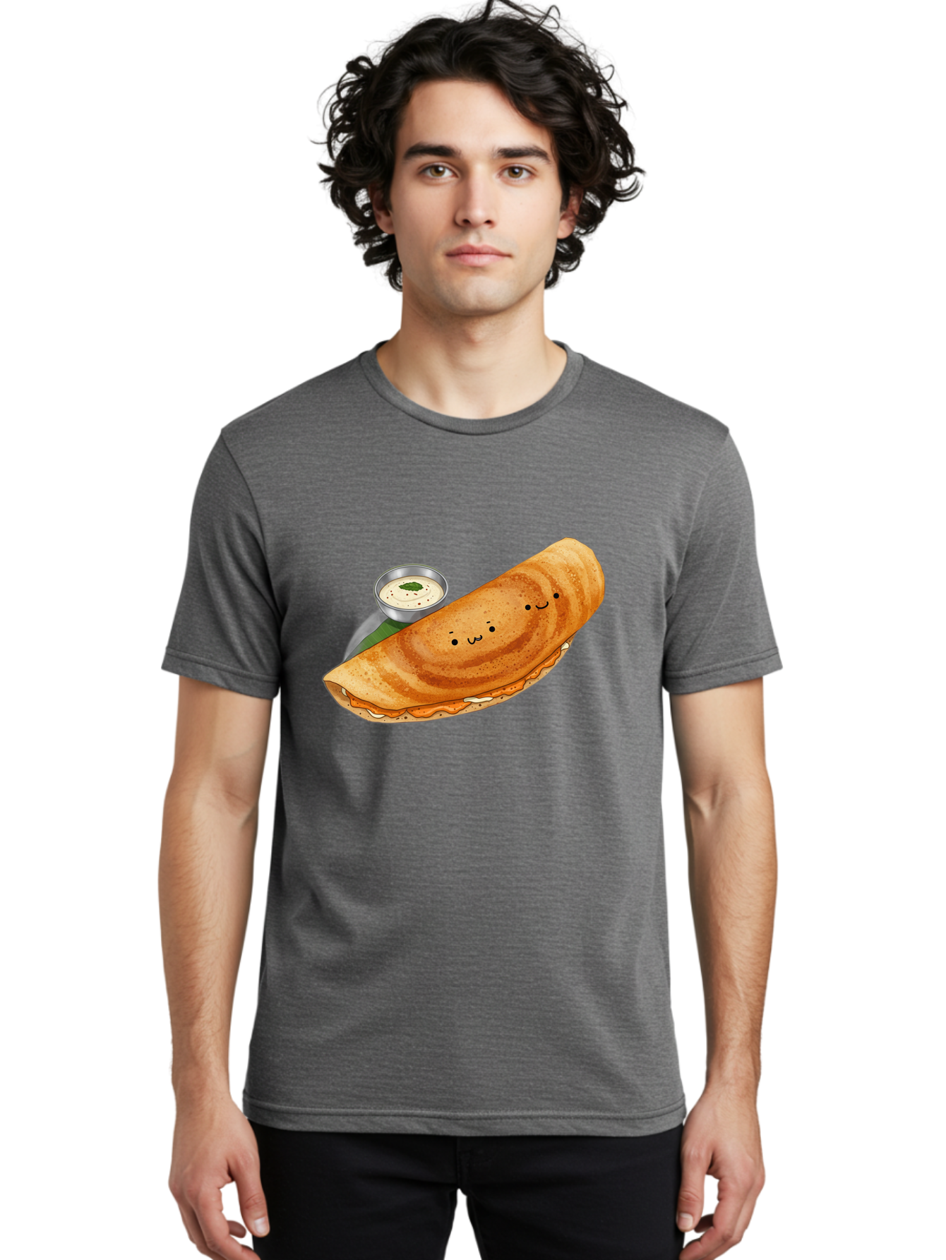 Dosa-2 Men'S Graphic Tee, 100% Cotton, Comfortable Casual Summer Wear, Machine Washable, Indian Cuisine, South Indian Food, Masala Dosa, Dosa Recipe, Crepe Style Pancake, Potato Filling, Chutney, Spicy, Savory, Cartoon Illustration, Kawaii, Baa533