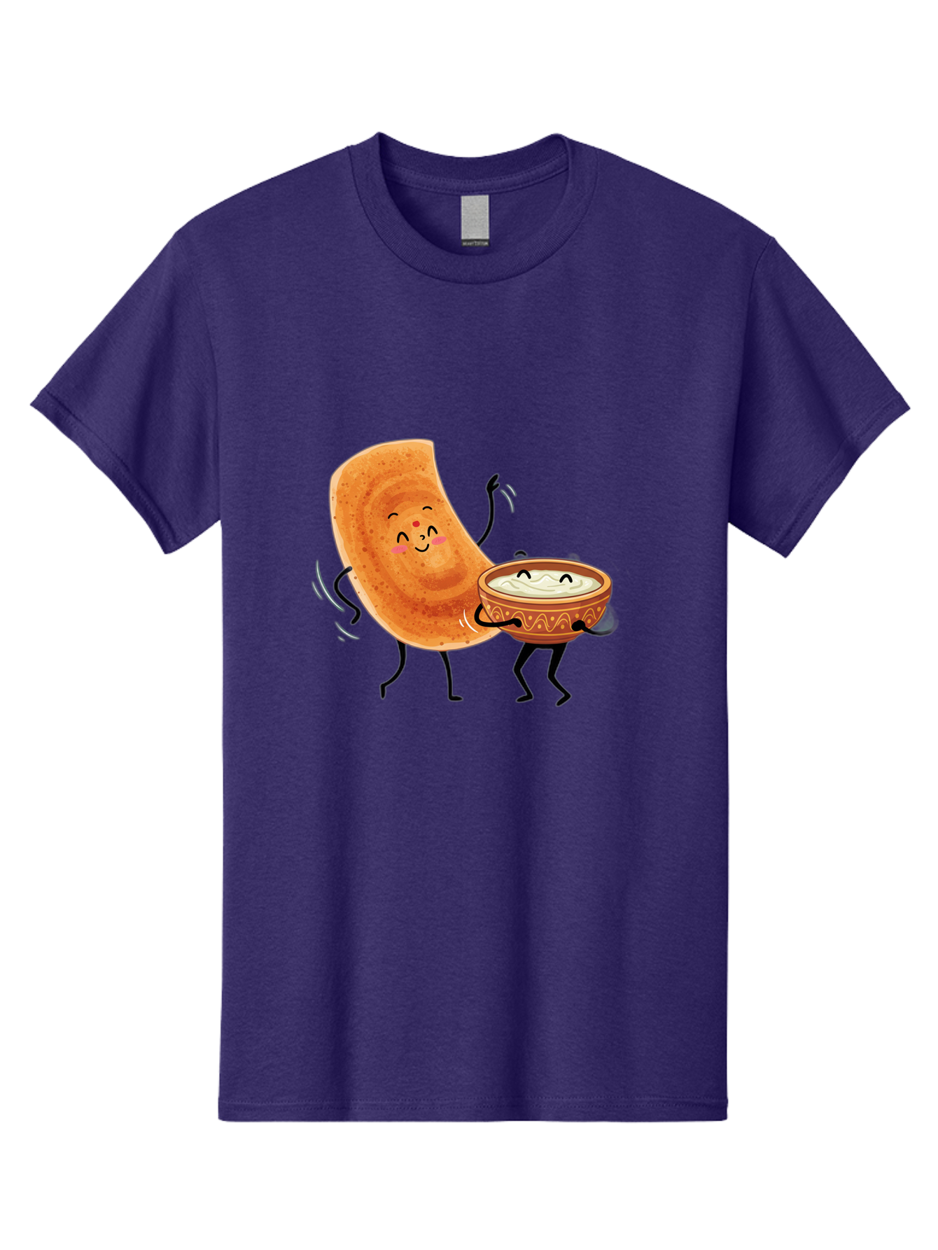 Dosa-And-Chutney Men'S Graphic Tee, 100% Cotton, Comfortable Casual Summer Wear, Machine Washable, Cartoon Papadum, Raita In Bowl, Smiling Faces, Happy Food, Indian Cuisine, Traditional Dish, Cartoon Characters, Funny Illustration, Baa534