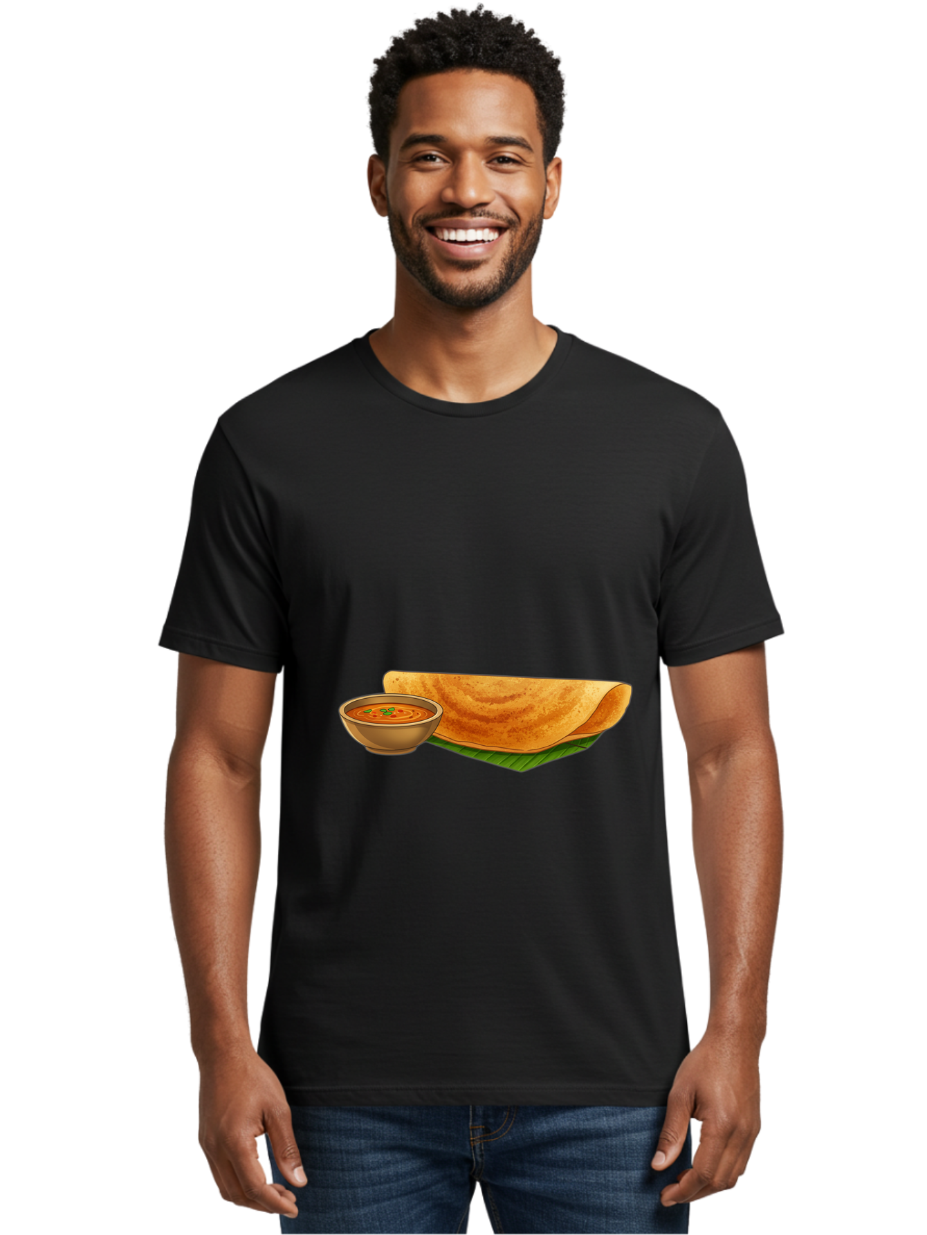 Dosa-And-Sambar Men'S Graphic Tee, 100% Cotton, Comfortable Casual Summer Wear, Machine Washable, South Indian Cuisine, Dosa With Sambhar, Indian Breakfast, Fermented Crepe, Spicy Sambhar, Traditional Indian Dish, Food Illustration, Baa536