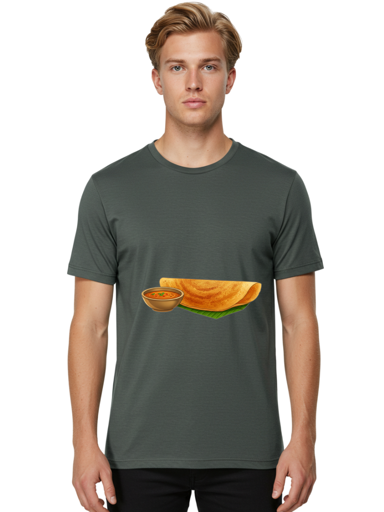 Dosa-And-Sambar Men'S Graphic Tee, 100% Cotton, Comfortable Casual Summer Wear, Machine Washable, South Indian Cuisine, Dosa With Sambhar, Indian Breakfast, Fermented Crepe, Spicy Sambhar, Traditional Indian Dish, Food Illustration, Baa536