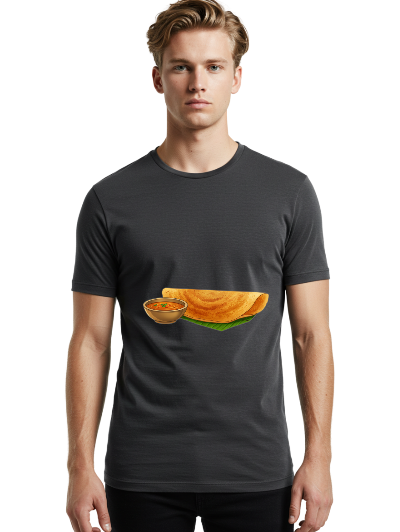 Dosa-And-Sambar Men'S Graphic Tee, 100% Cotton, Comfortable Casual Summer Wear, Machine Washable, South Indian Cuisine, Dosa With Sambhar, Indian Breakfast, Fermented Crepe, Spicy Sambhar, Traditional Indian Dish, Food Illustration, Baa536