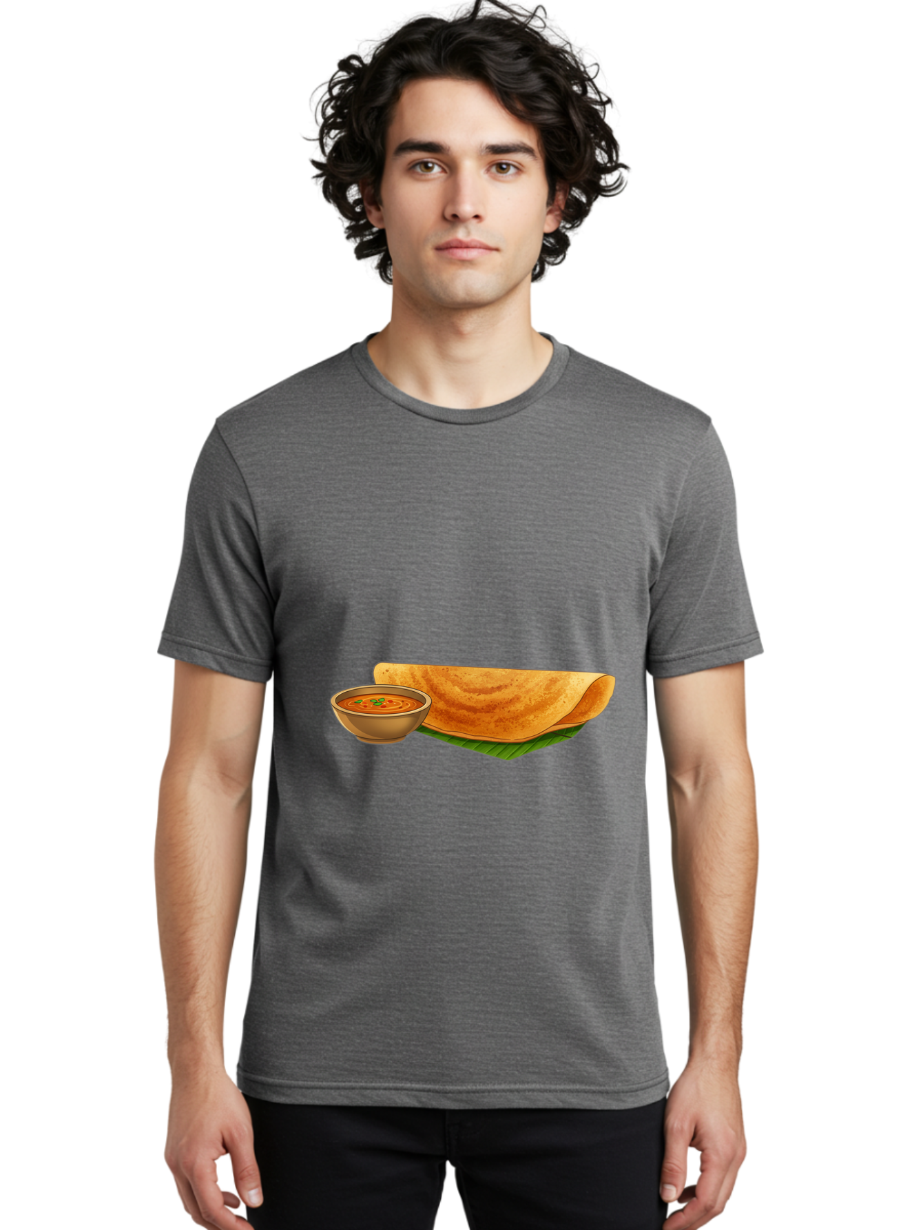 Dosa-And-Sambar Men'S Graphic Tee, 100% Cotton, Comfortable Casual Summer Wear, Machine Washable, South Indian Cuisine, Dosa With Sambhar, Indian Breakfast, Fermented Crepe, Spicy Sambhar, Traditional Indian Dish, Food Illustration, Baa536