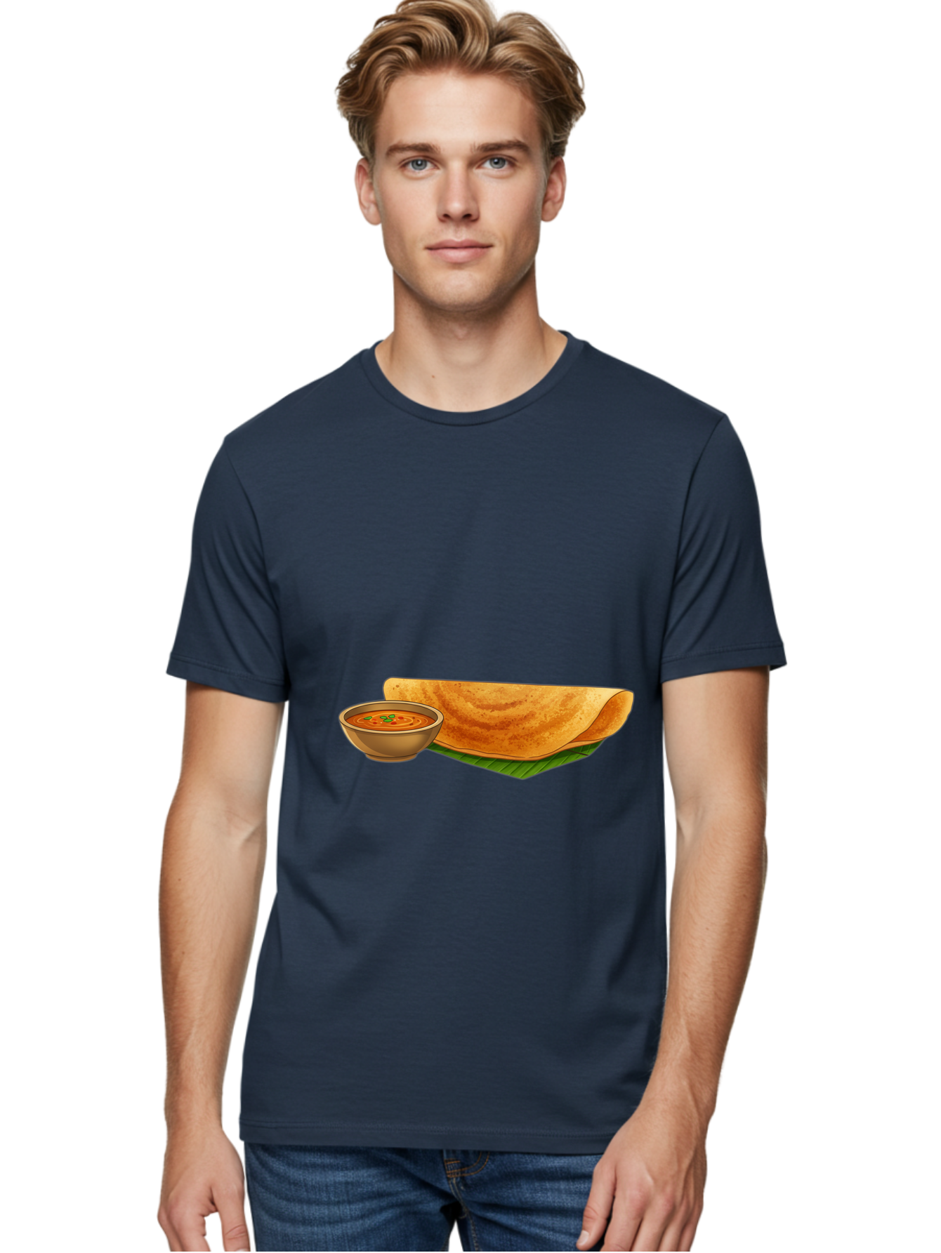 Dosa-And-Sambar Men'S Graphic Tee, 100% Cotton, Comfortable Casual Summer Wear, Machine Washable, South Indian Cuisine, Dosa With Sambhar, Indian Breakfast, Fermented Crepe, Spicy Sambhar, Traditional Indian Dish, Food Illustration, Baa536